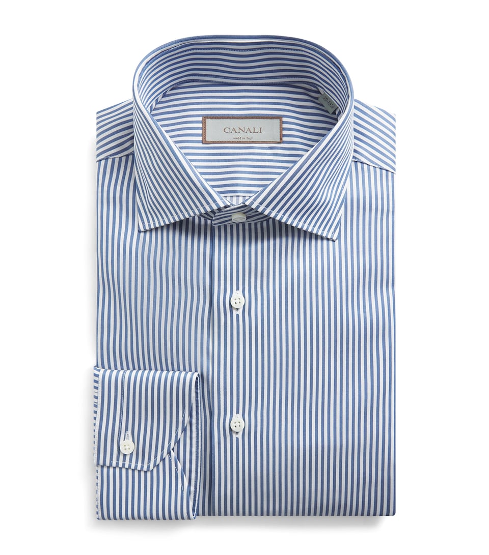 Canali Mens Cotton Bengal Stripe Shirt Grey
