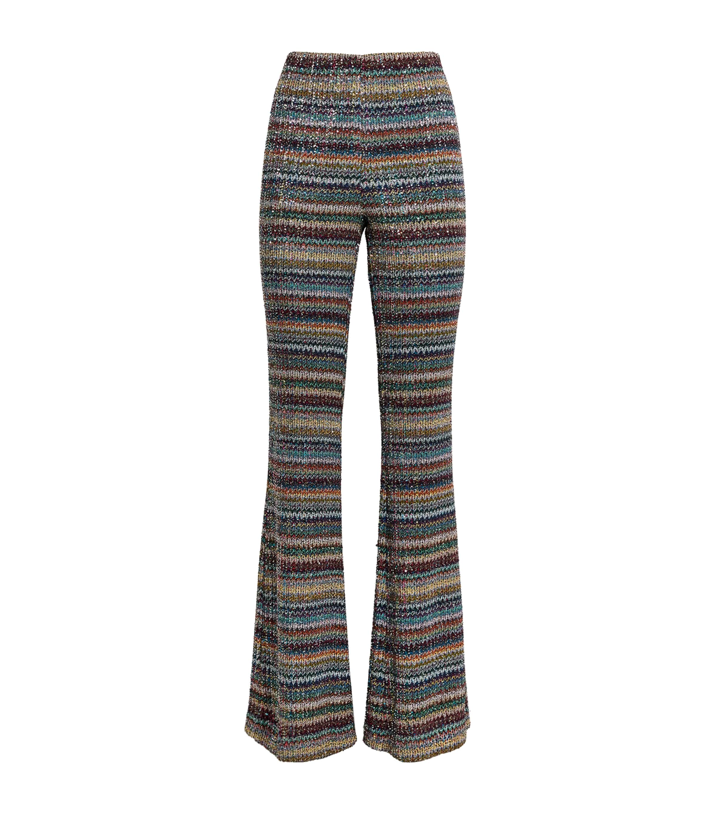 Missoni Womens Metallic Stripe Flared Trousers Smsqw Multi B/r/bge