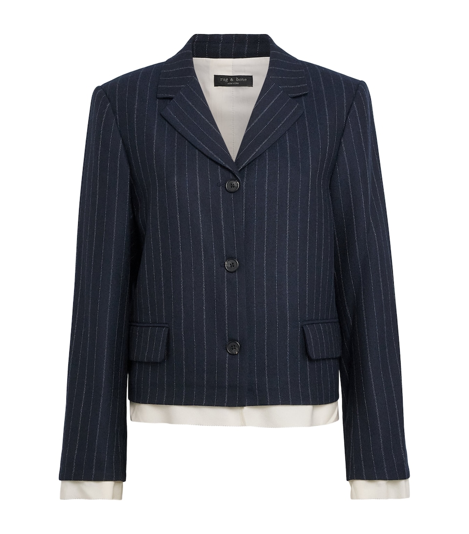 Rag & Bone Womens Wool-Blend Herringbone Stripe Lawrence Blazer Nvymt