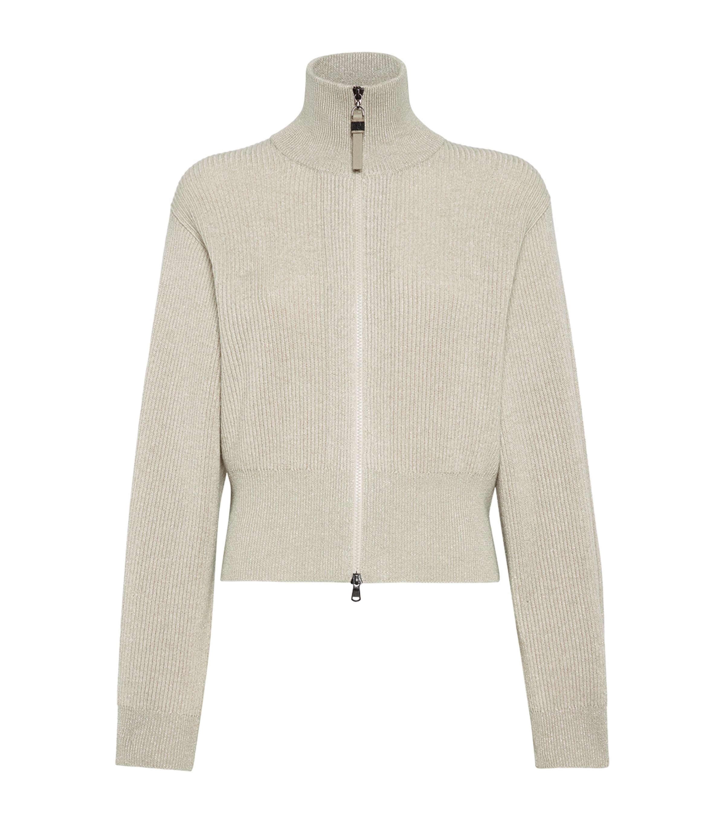 Brunello Cucinelli Womens Cashmere-Blend Zip-Up Cardigan