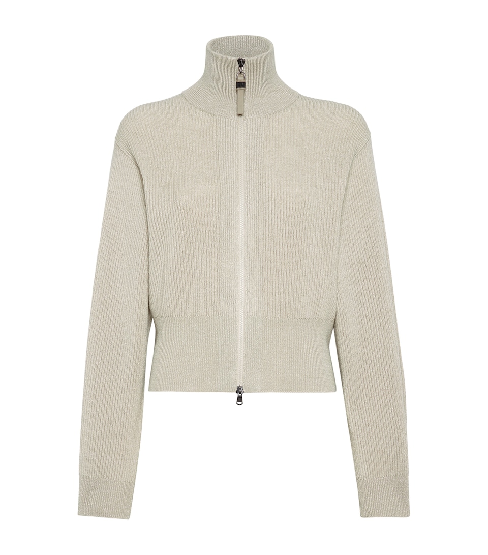 Brunello Cucinelli Womens Cashmere-Blend Zip-Up Cardigan