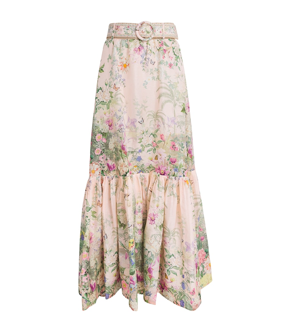 Linen-Silk Belted Maxi Skirt