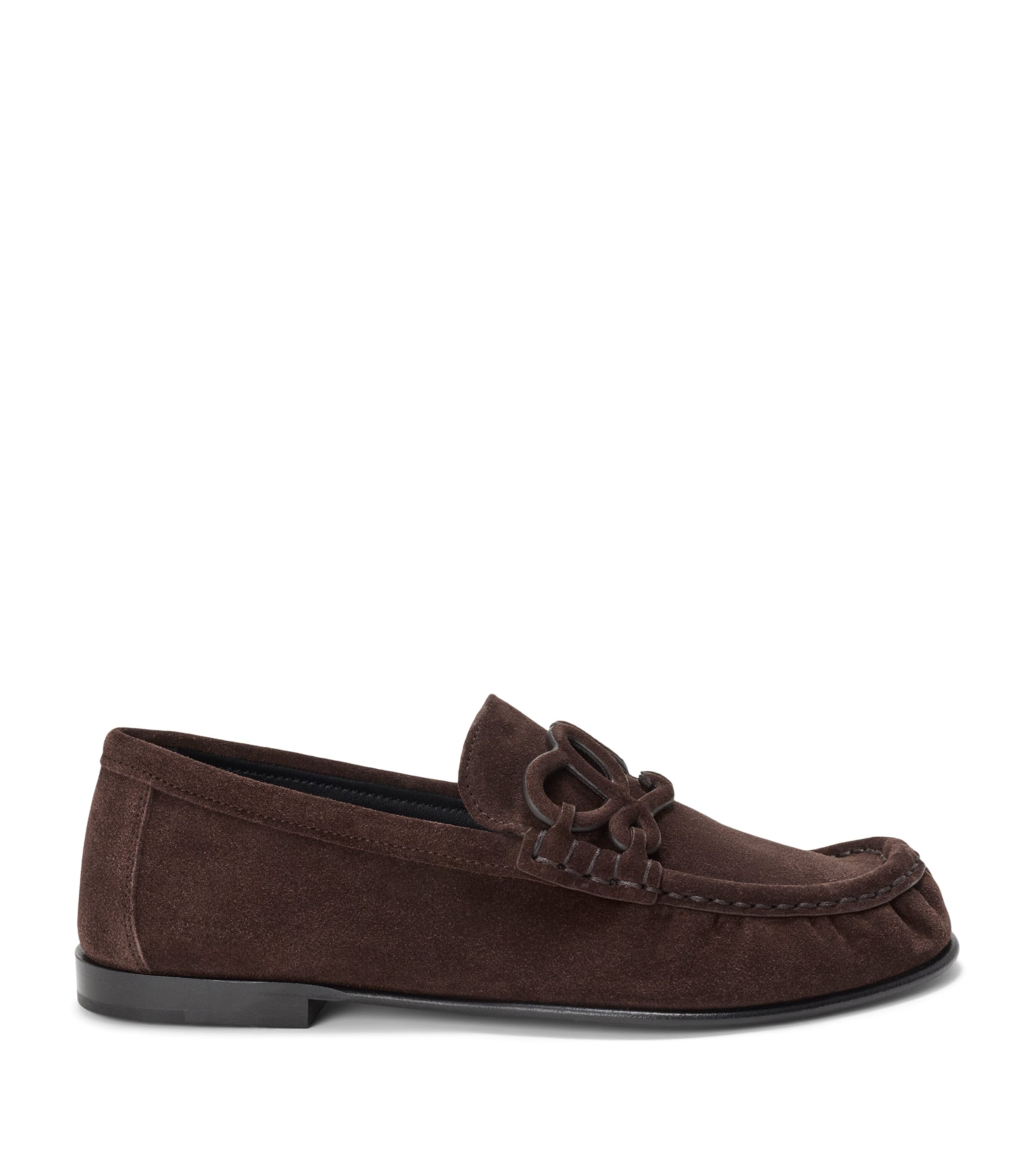 LOEWE Suede Double L Loafers Dark Chocolate