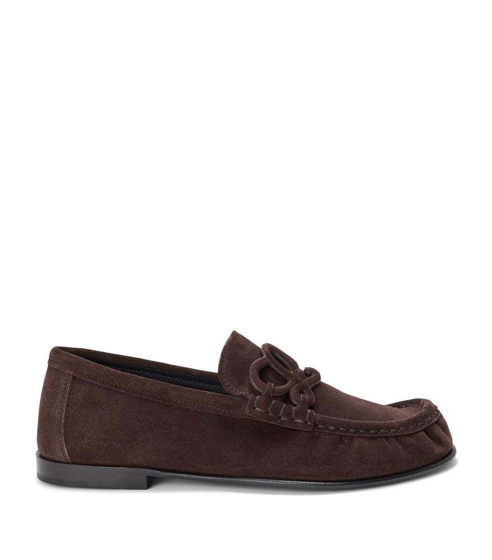 LOEWE Suede Double L Loafers Dark Chocolate