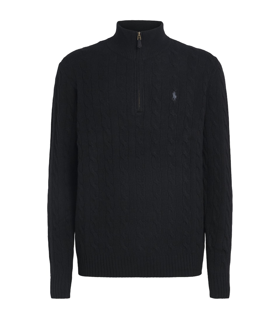 Polo Ralph Lauren Mens Wool-Cashmere Quarter-Zip Sweater Polo Black