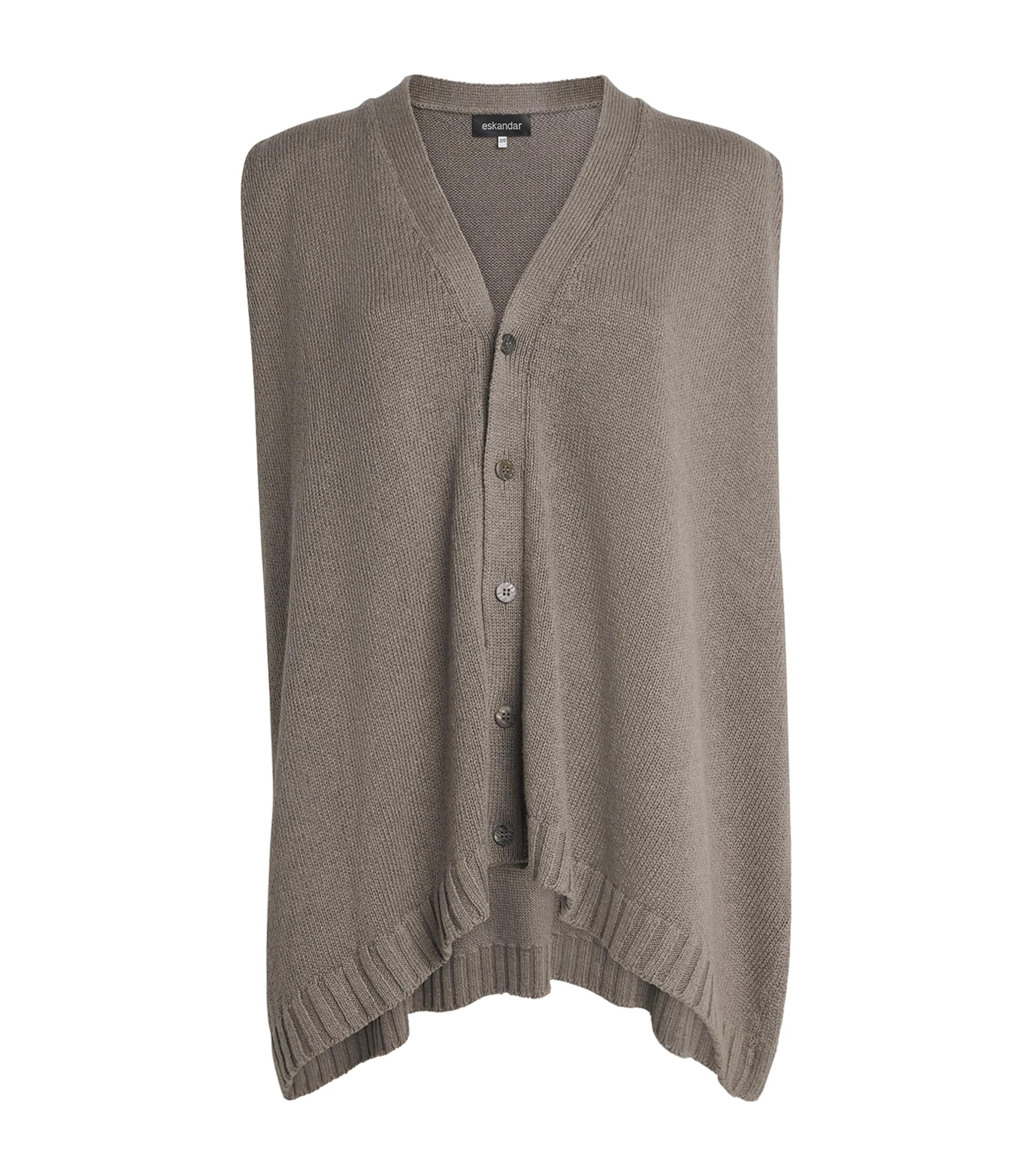 Eskandar Womens Linen-Organic Cotton Sleeveless Cardigan Mink