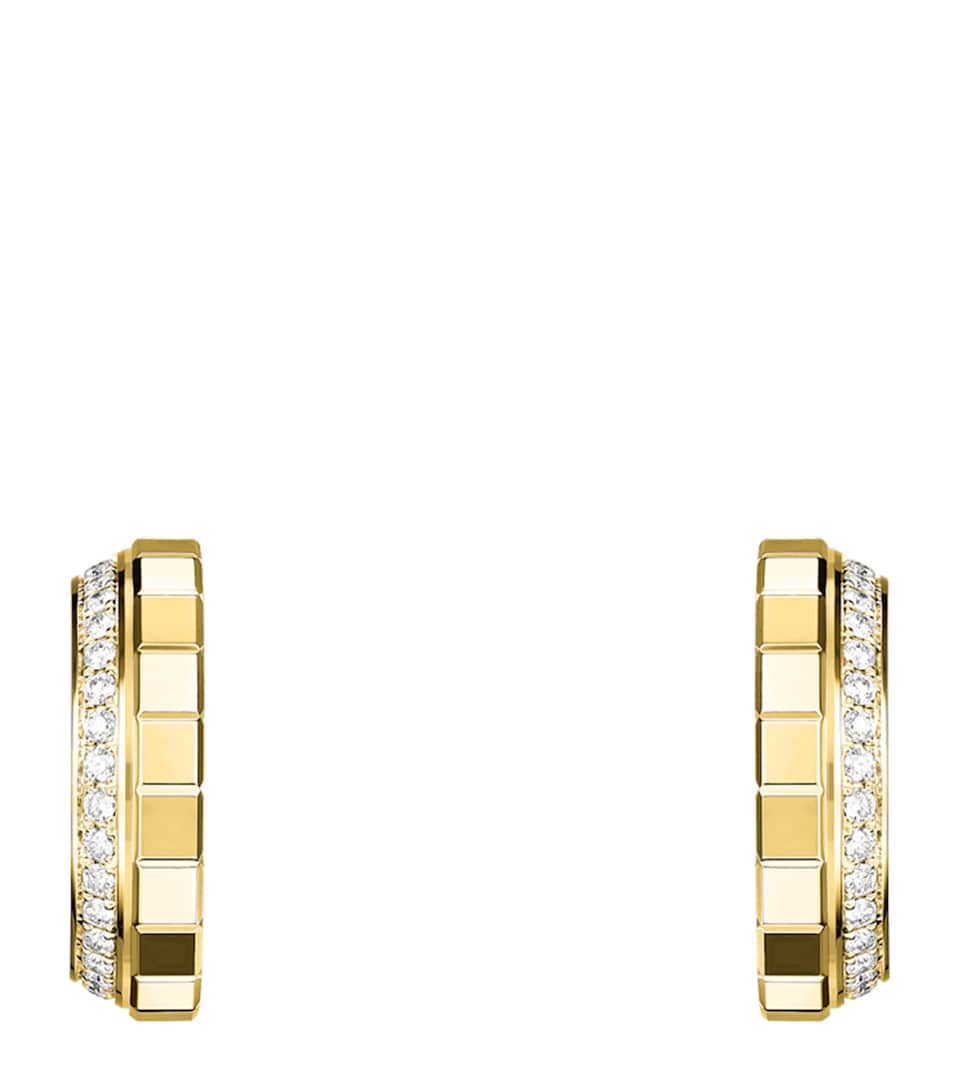 Small Yellow Gold and Diamond Ice Cube Hoop Earrings