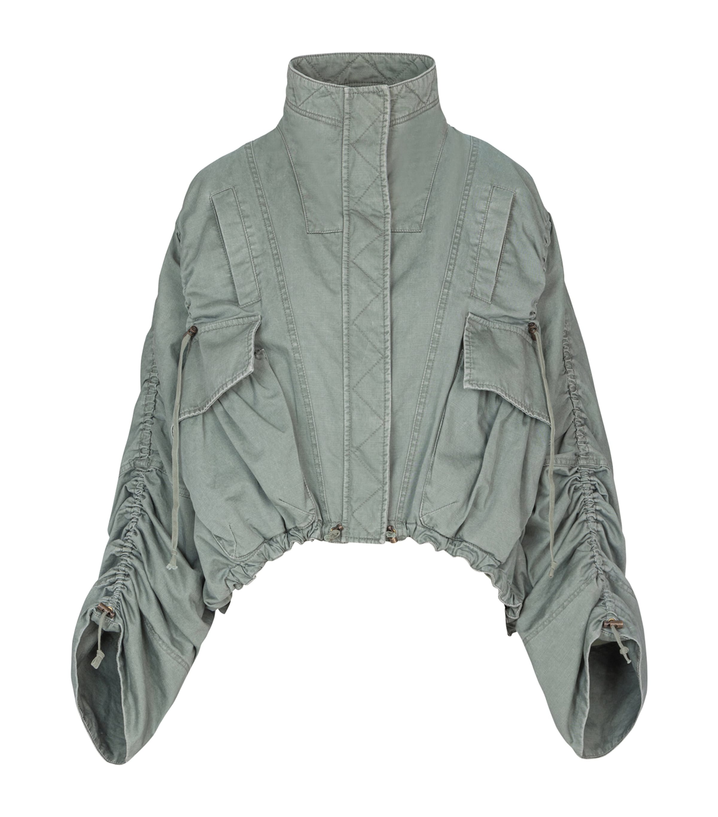 Balmain Womens Cotton Gabardine Parka Jacket Vert Laurier