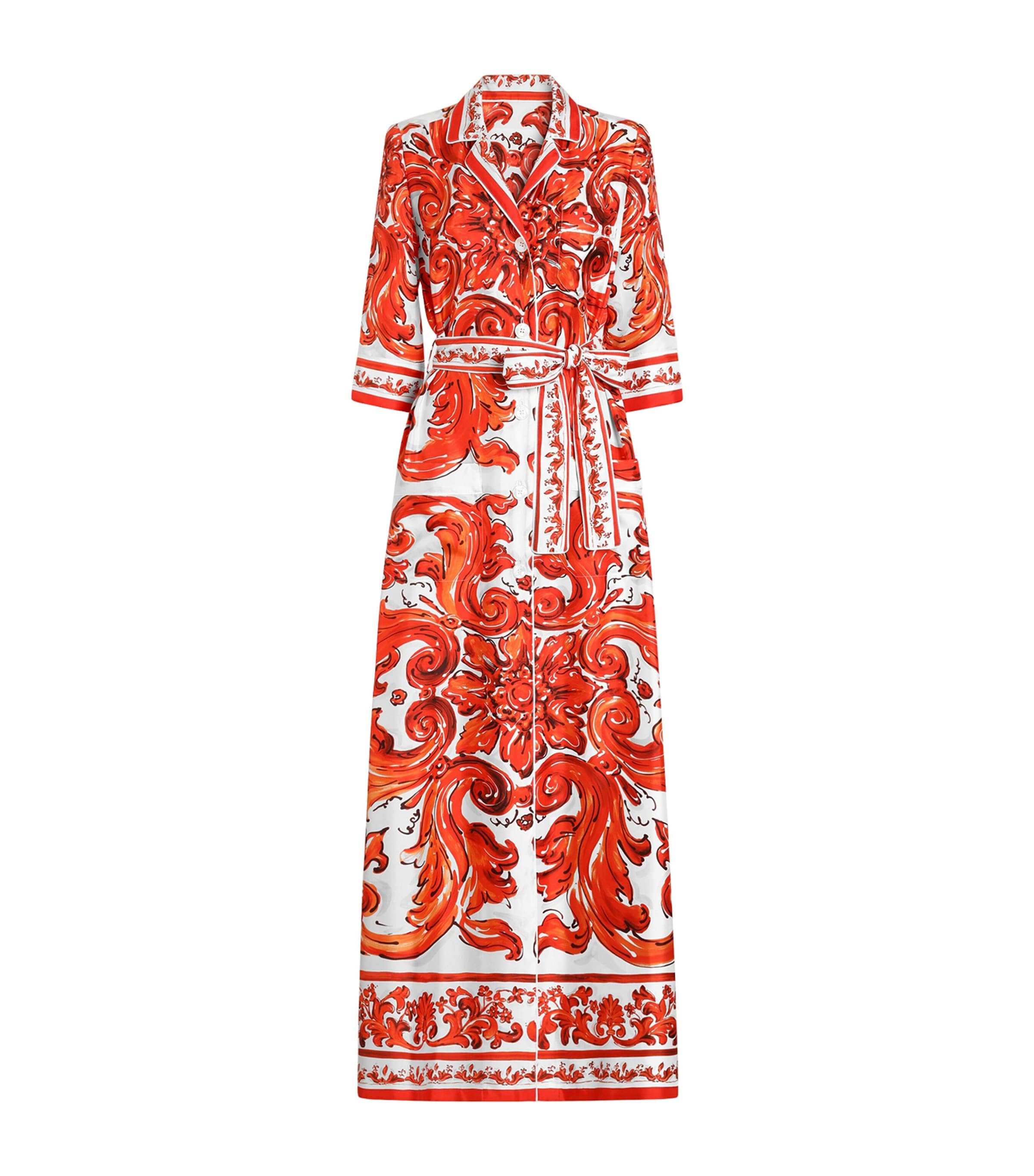 Dolce&Gabbana Womens Silk Majolica Print Shirt Dress Combined Colou