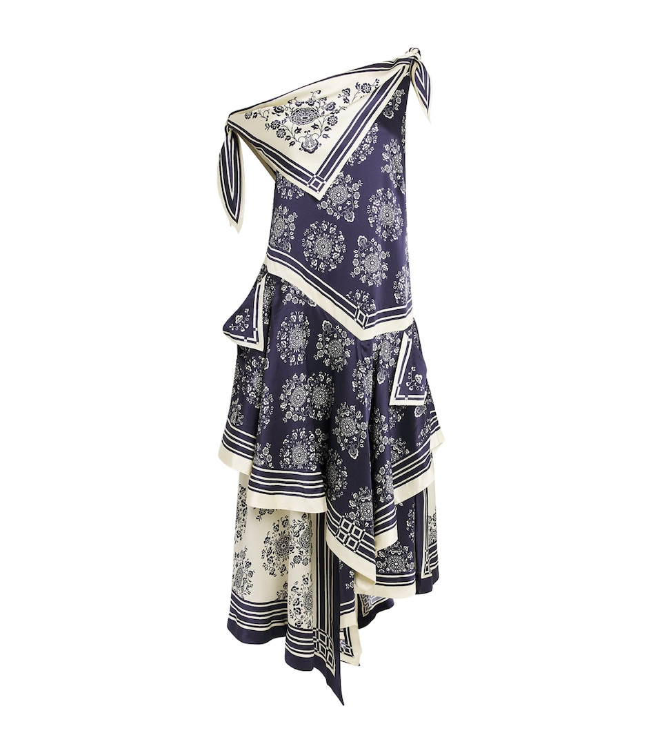 ALEMAIS Womens Silk Banderra Scarf Maxi Dress Ink