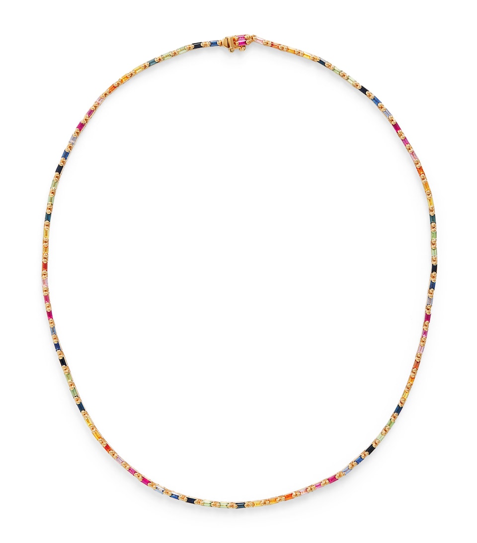 Rose Gold and Rainbow Sapphire Bold Linear Tennis Necklace