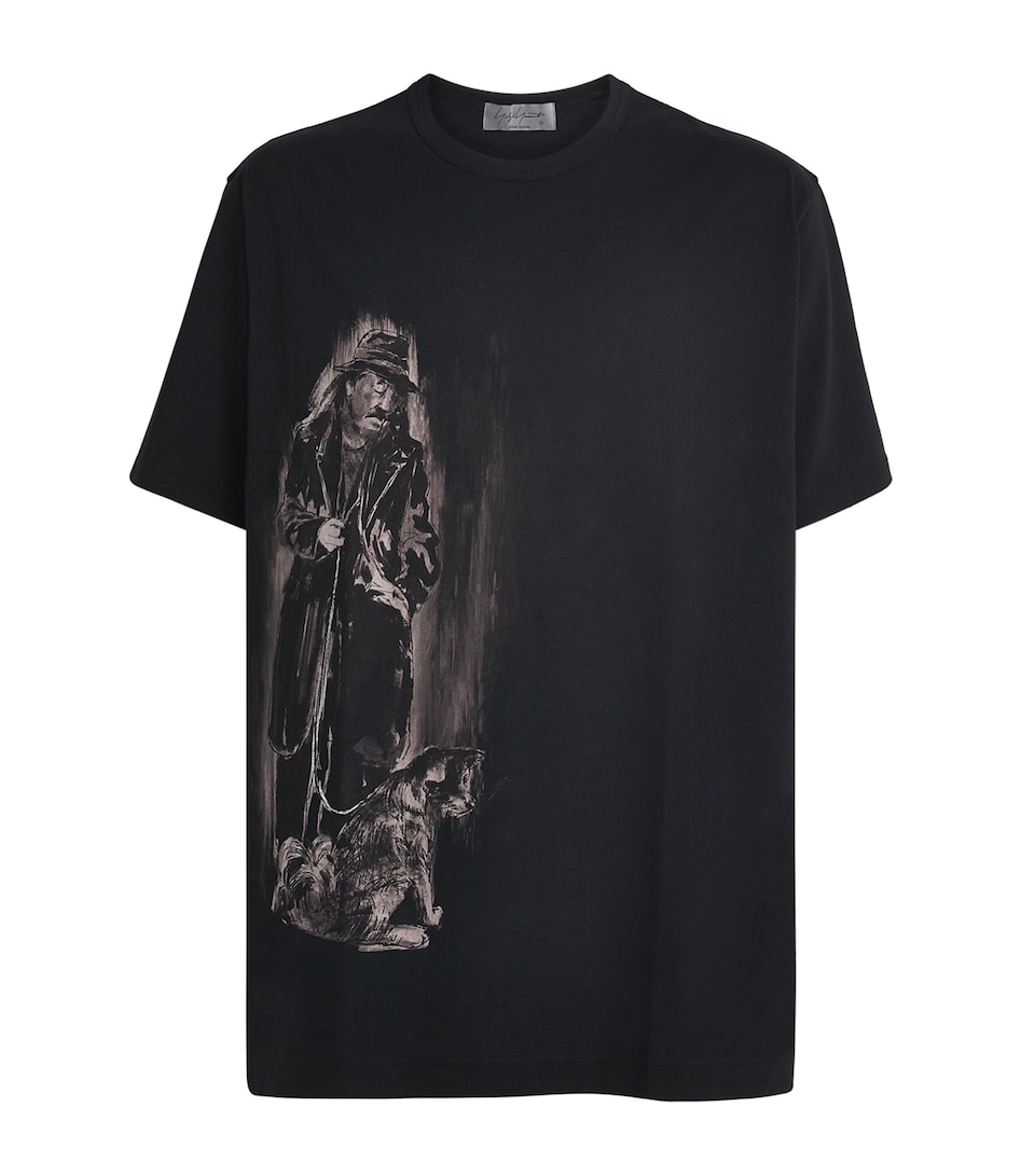 Yohji Yamamoto Mens Cotton Printed T-Shirt Black