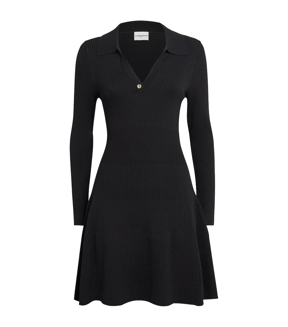 Claudie Pierlot Womens Knitted Polo Mini Dress Black