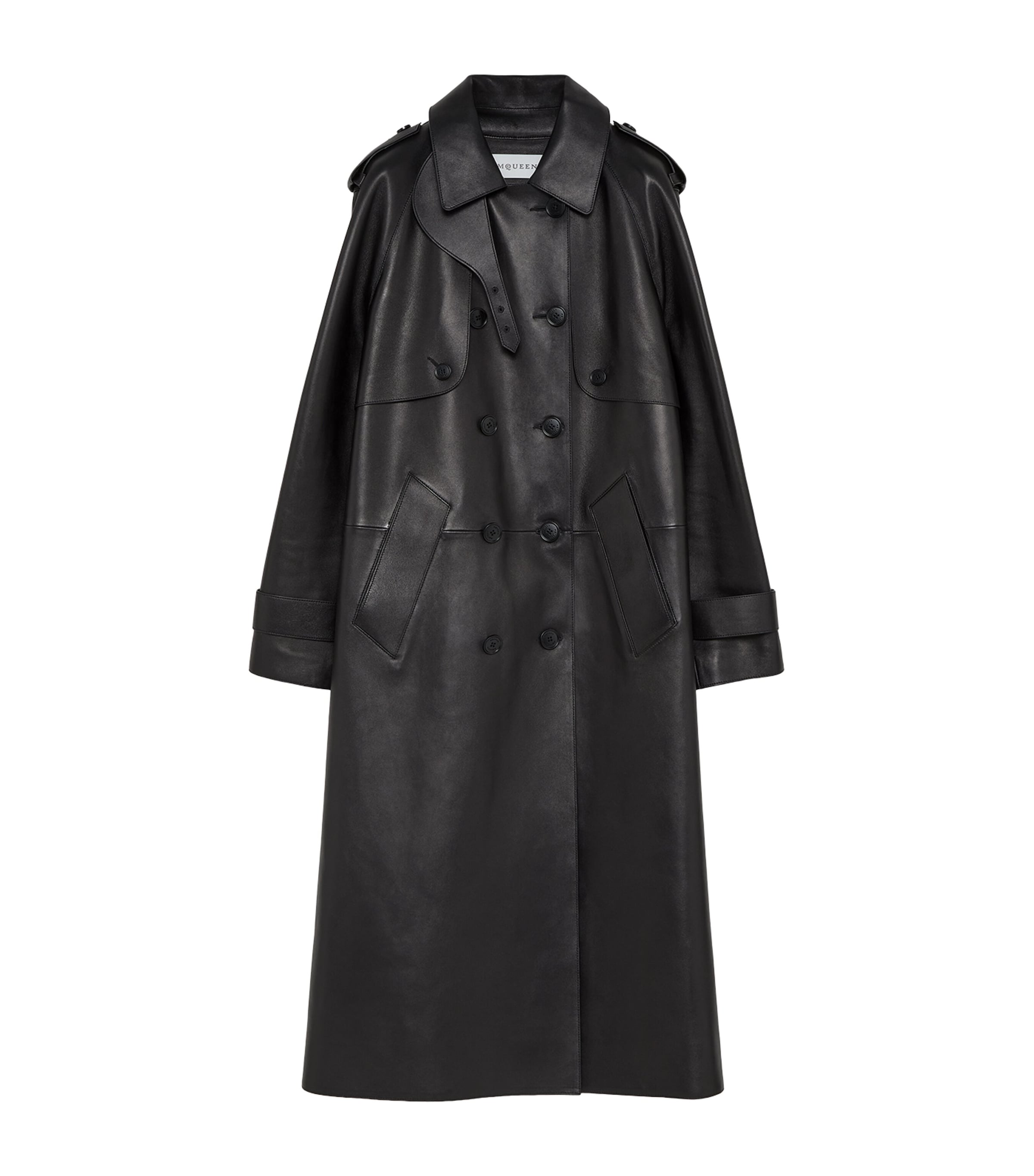 McQueen Womens Leather Hooded Trench Coat