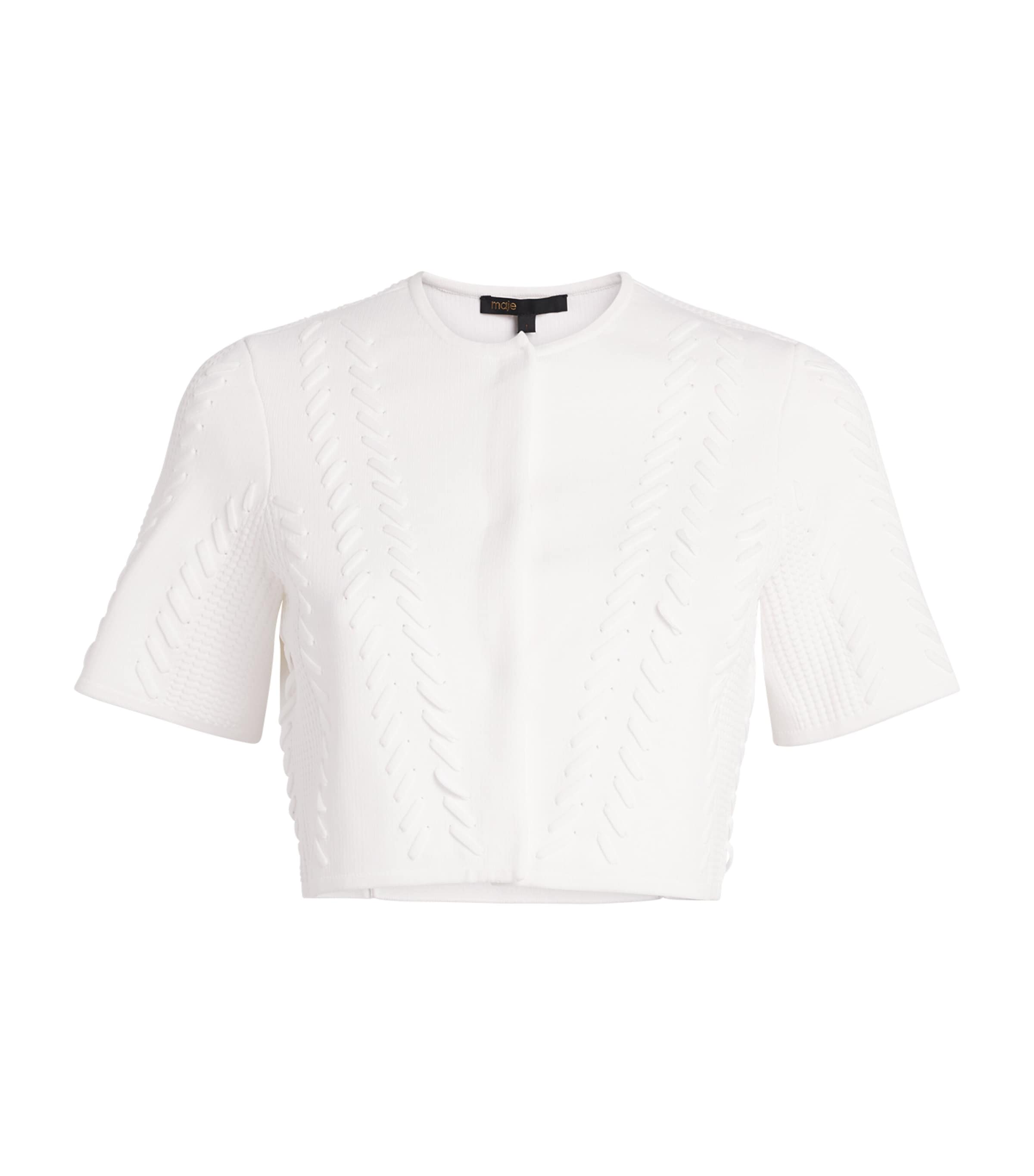 Maje Womens Pointelle Knit Lace Cropped Cardigan White