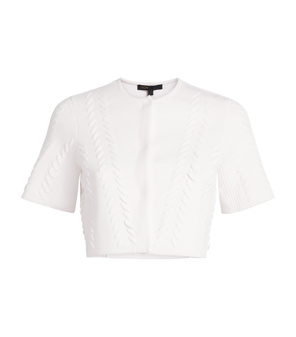 Maje Womens Pointelle Knit Lace Cropped Cardigan White