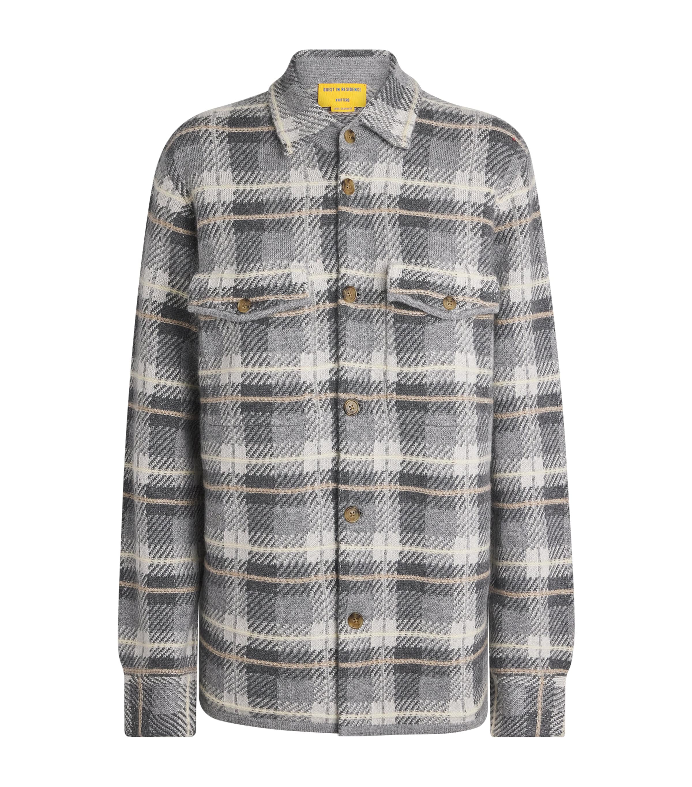 Guest In Residence Womens Cashmere Plaid Work Shirt Heather Grey Combo