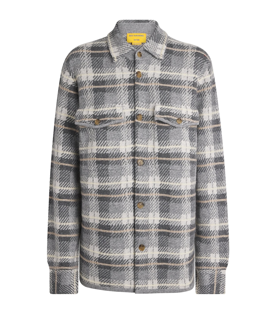 Guest In Residence Womens Cashmere Plaid Work Shirt Heather Grey Combo