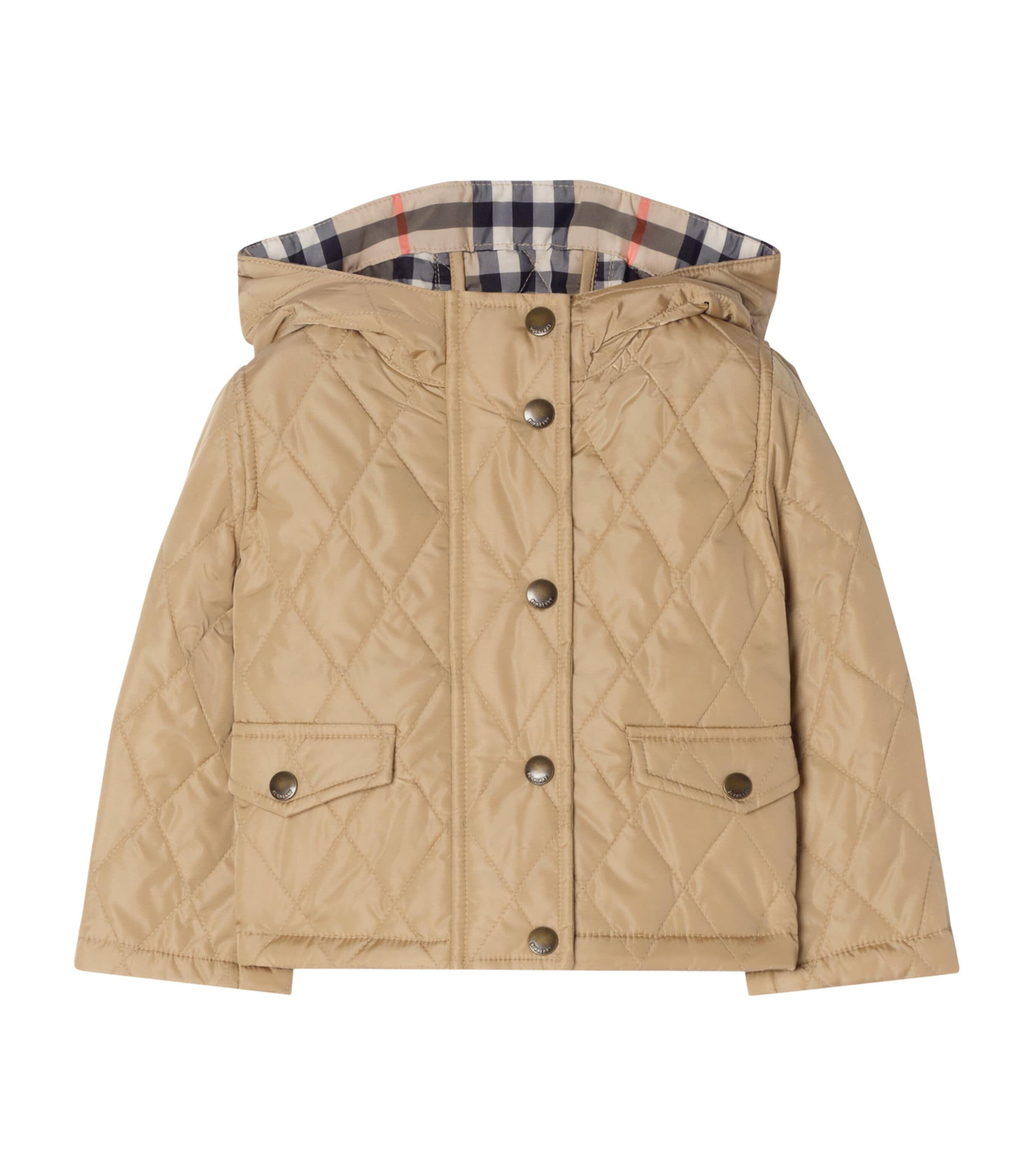 Burberry Kids Quilted Hooded Parka (6 Months - 3 Years) Flax