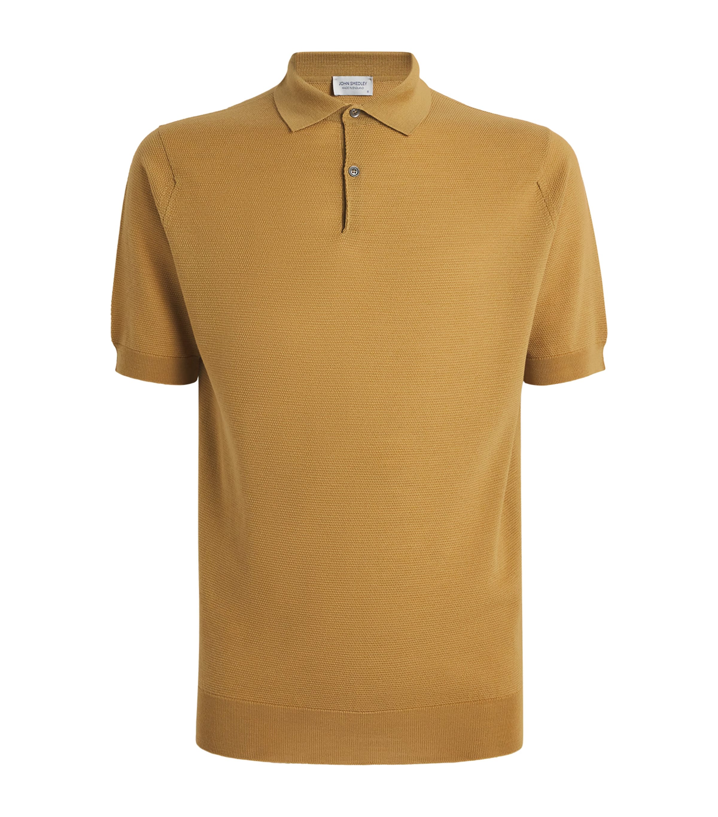 John Smedley Mens Merino Wool Textured Polo Shirt Yellow Lustre