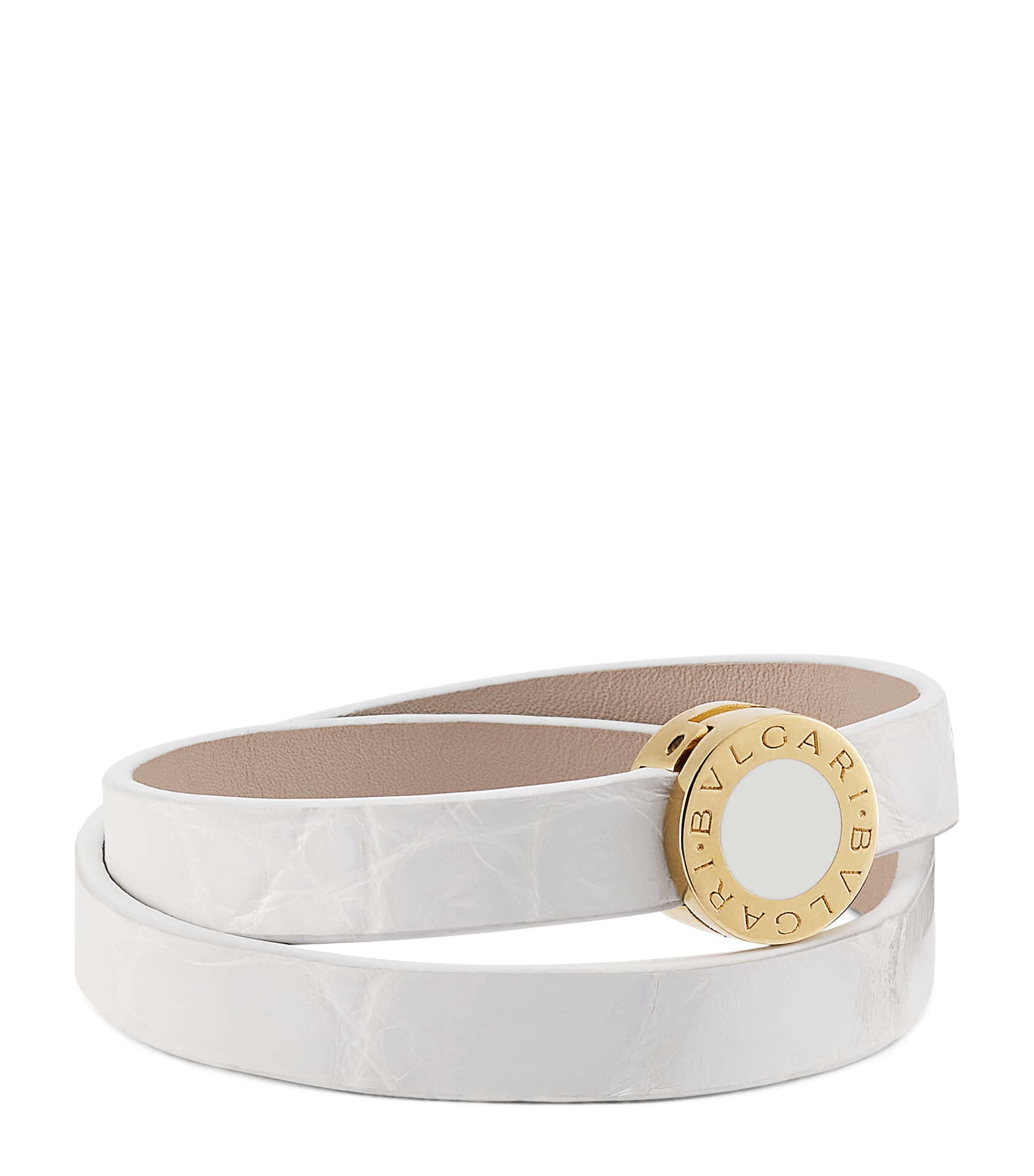 Bvlgari Crocodile Leather Double Tour Bracelet White
