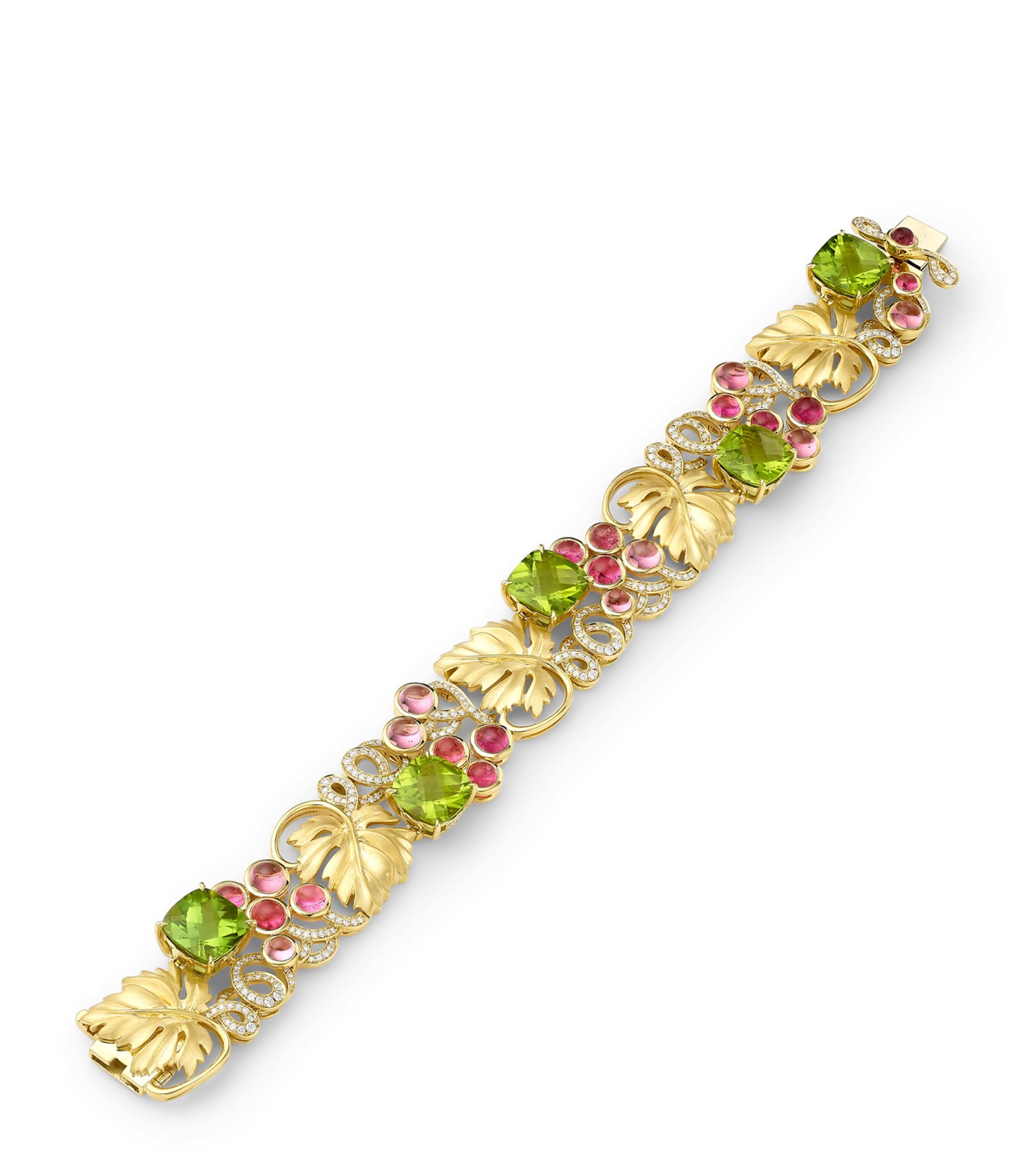 Boodles Yellow Gold, Diamond, Garnet and Peridot The Great Vine Palace Bracelet Green