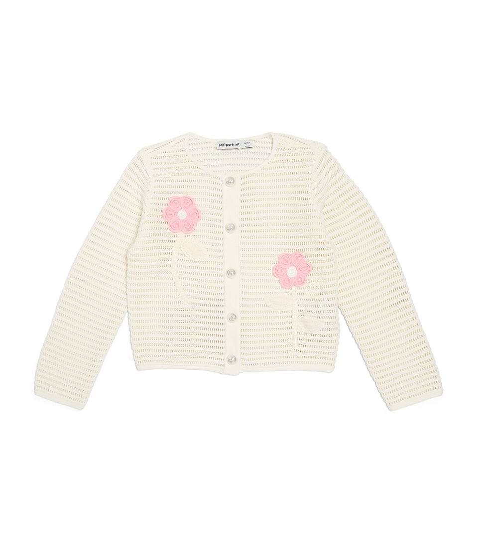 Self-Portrait Kids Floral-Embroidered Cardigan (3-12 Years) Cream