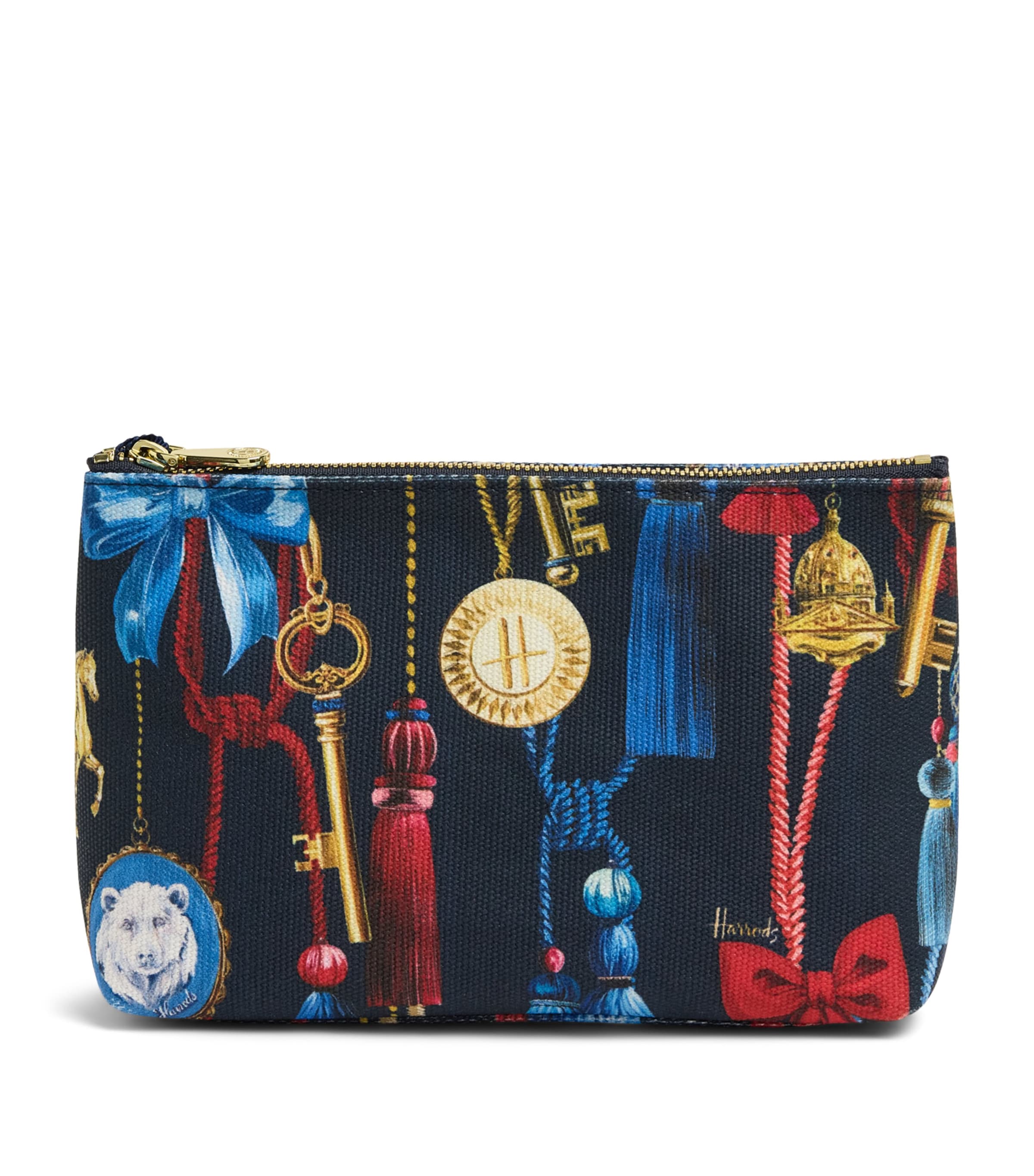 Harrods Small Canvas Tassel Wash Bag Navy