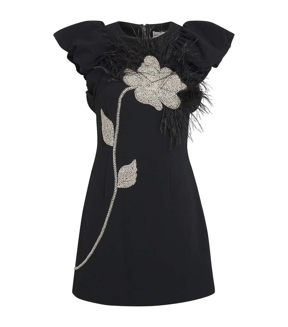 Crepe Feather-Trim Starlight Mini Dress