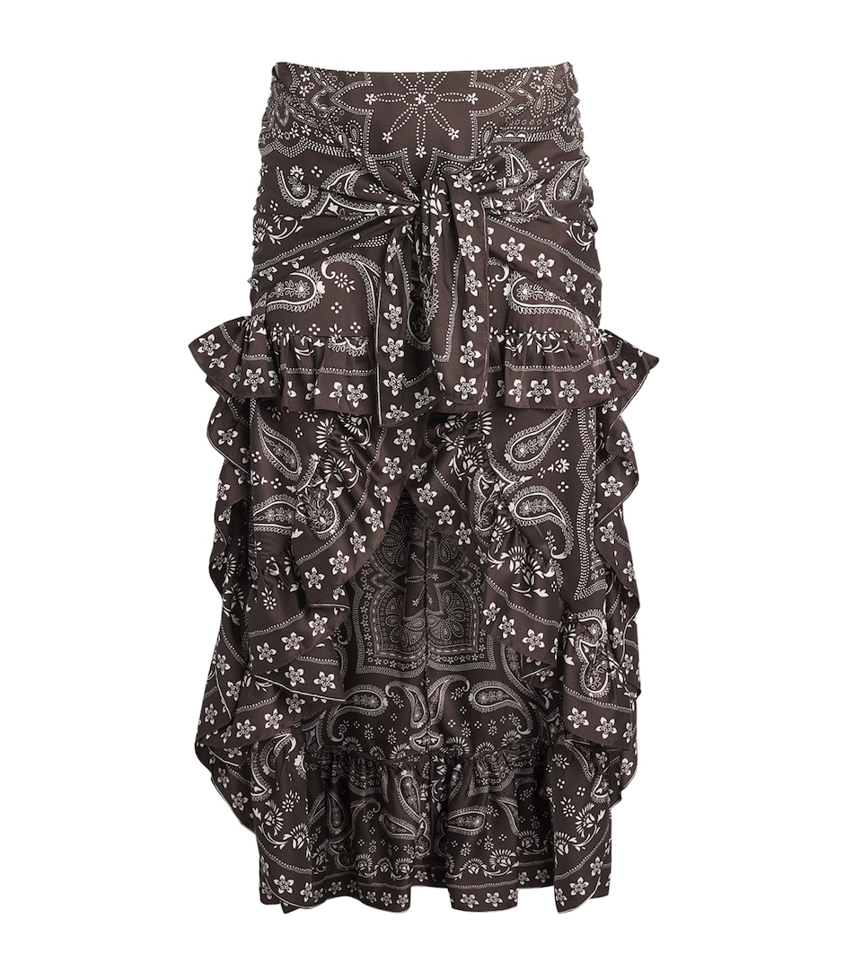 Sandro Paris Womens Satin Bandana Asymmetric Midi Shirt Taupe / White