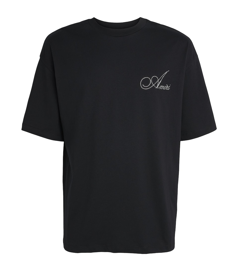 AMIRI Mens Cotton Crystal Logo T-Shirt Black