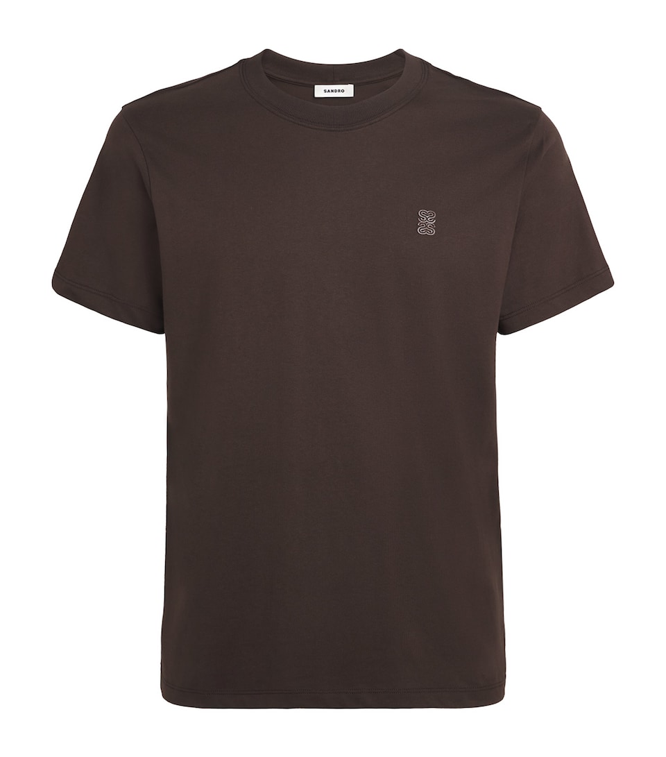 Sandro Paris Mens Cotton Logo-Patch T-Shirt Chocolate