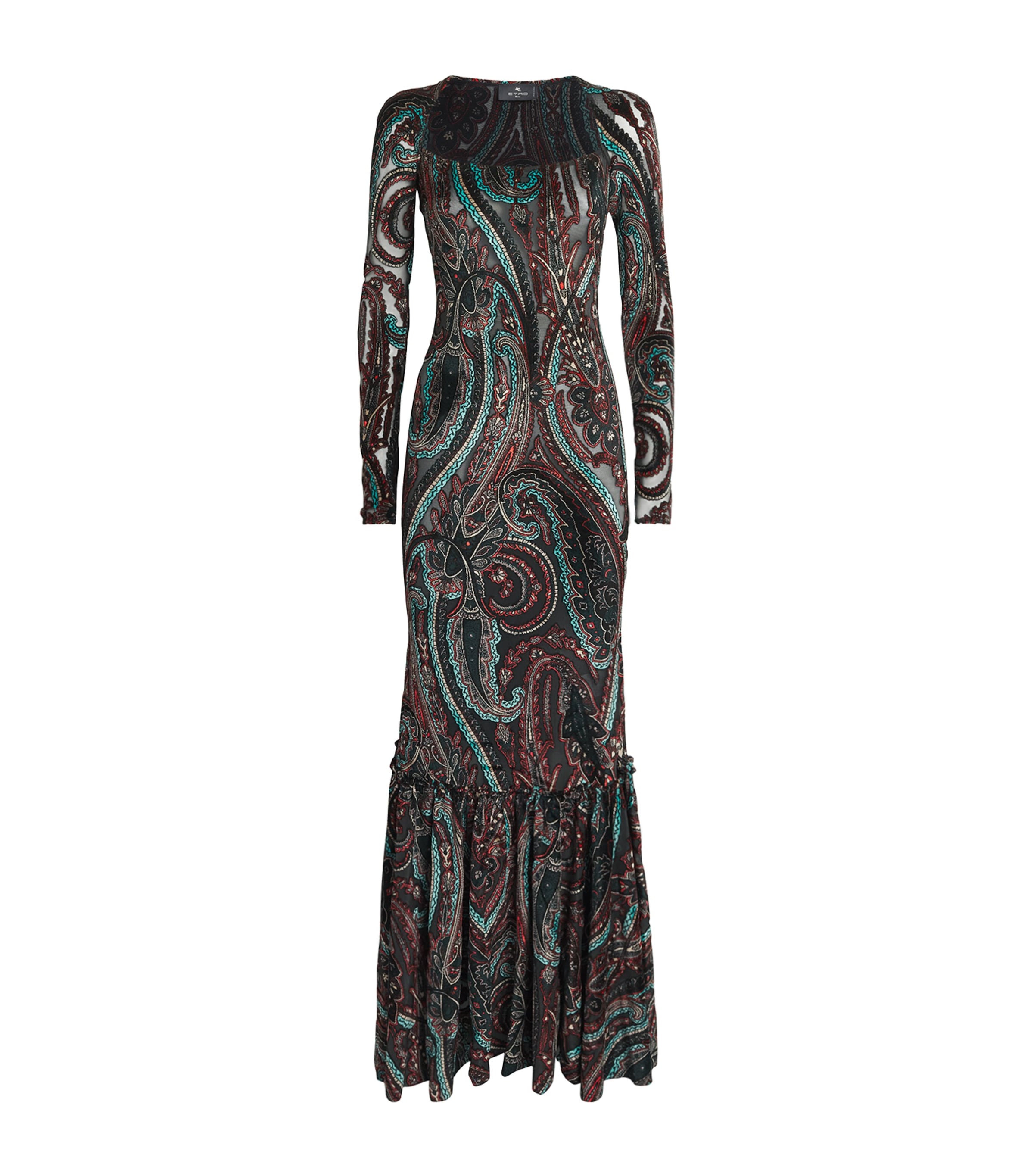 Etro Womens Appliqué-Mesh Maxi Dress Grey