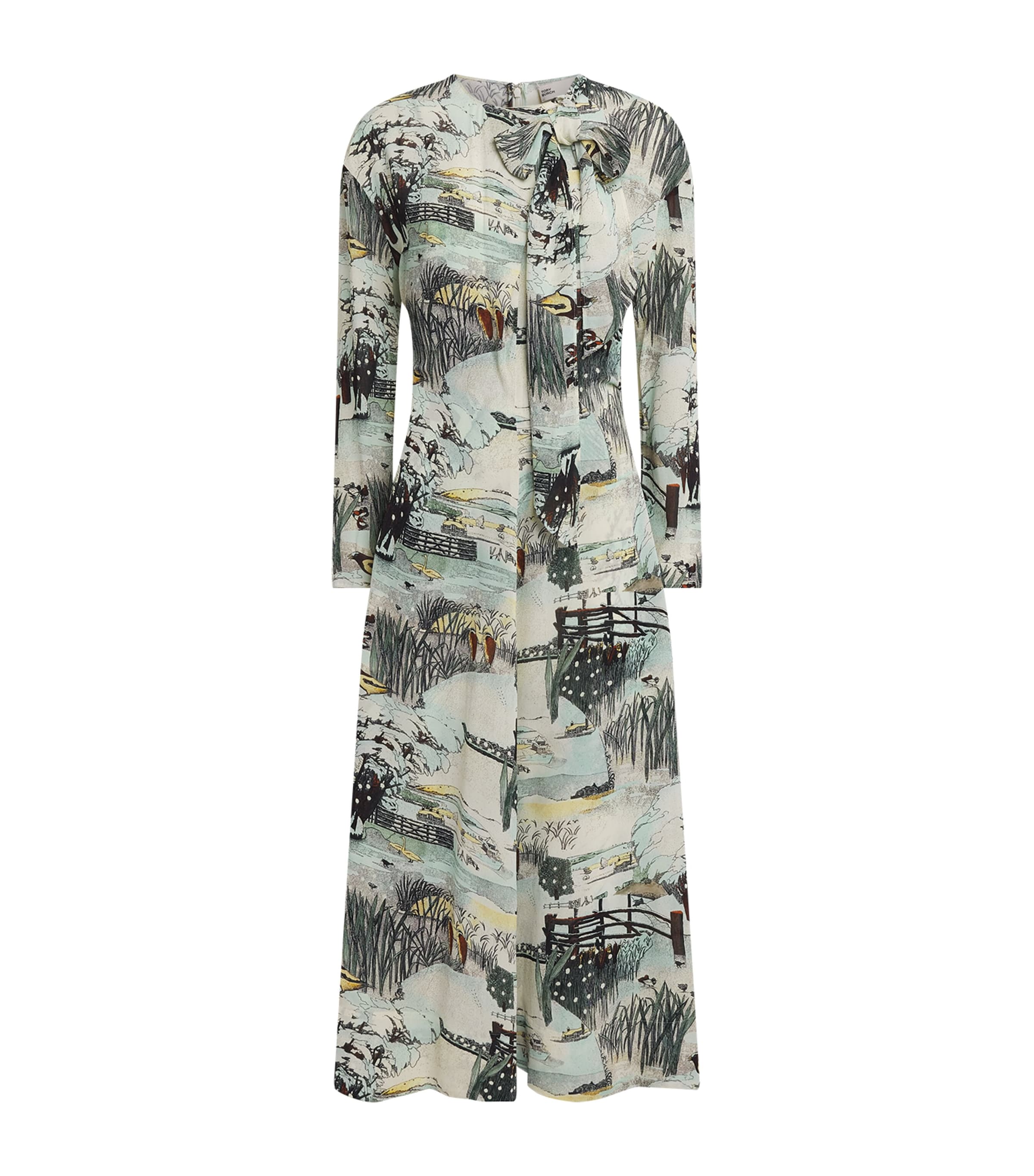 Tory Burch Womens Printed Long-Sleeve Midi Dress Mint Forest