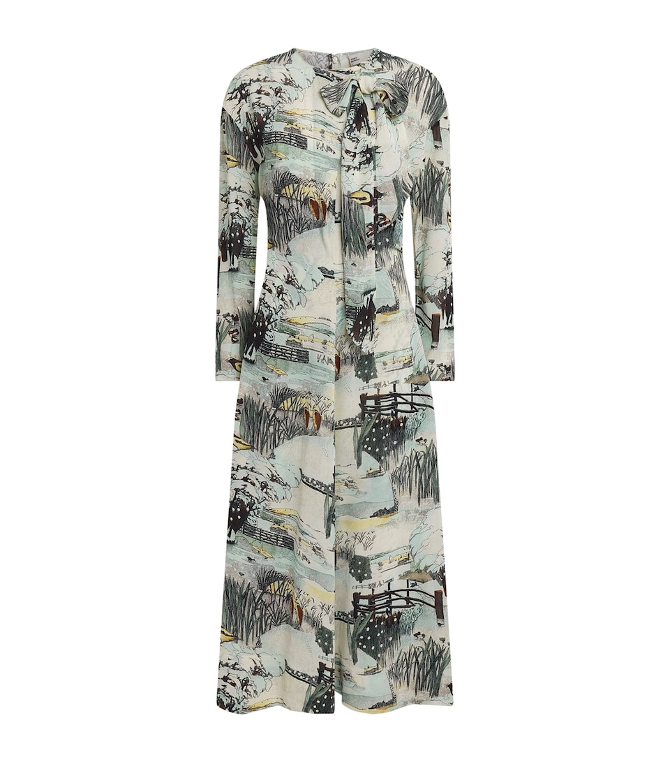 Tory Burch Womens Printed Long-Sleeve Midi Dress Mint Forest