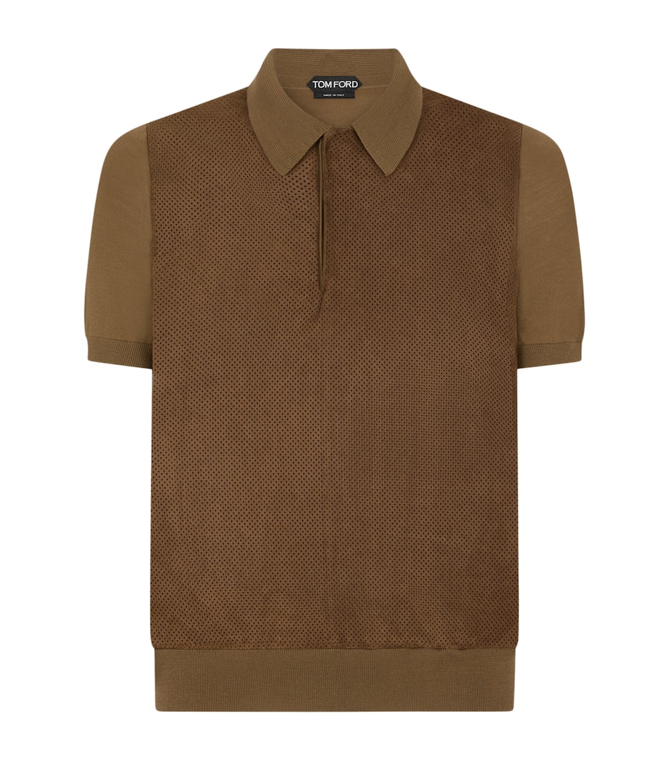 Wool Leather-Trim Polo Shirt