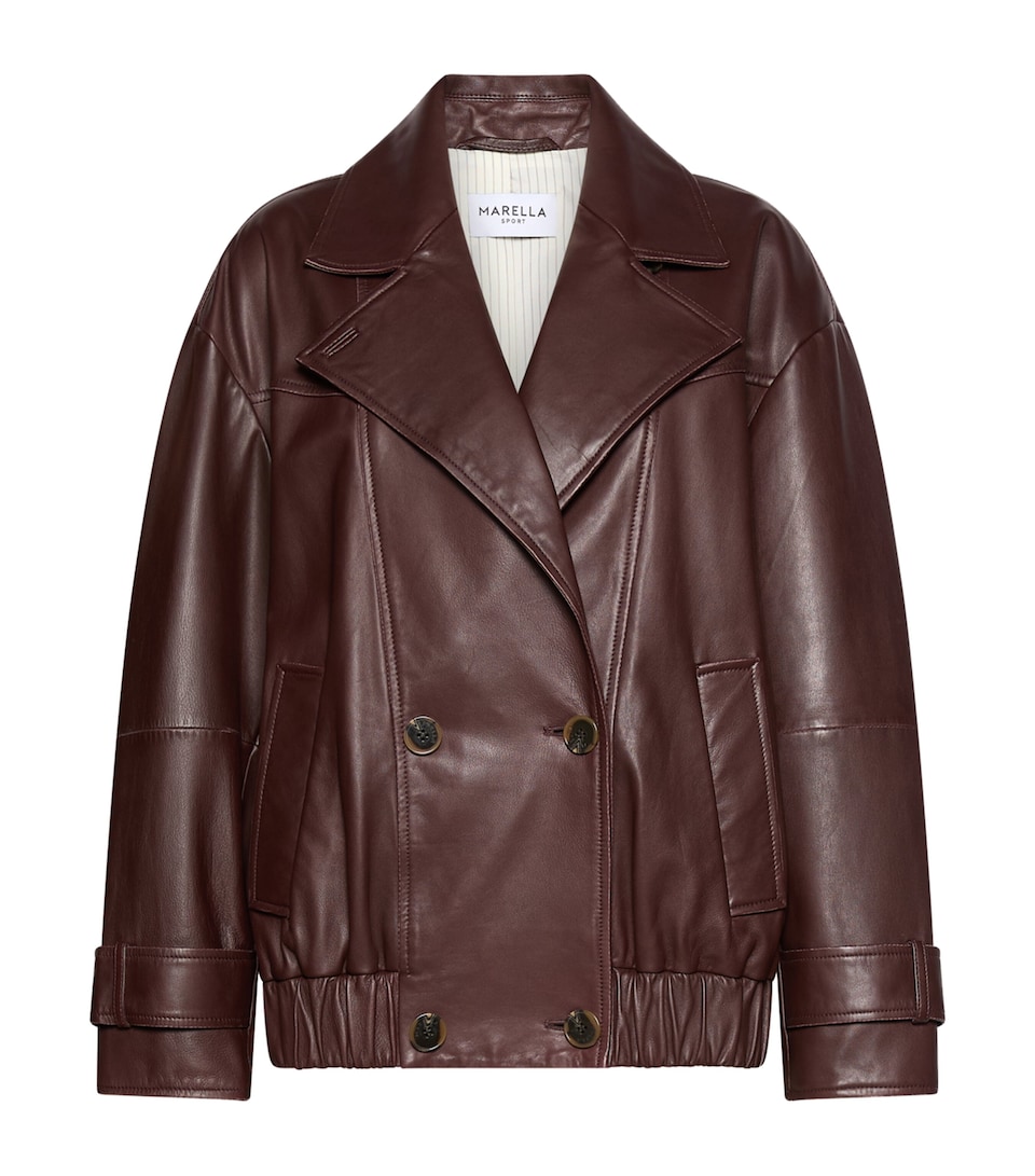 Marella Womens Leather Bomber Jacket Bordeaux