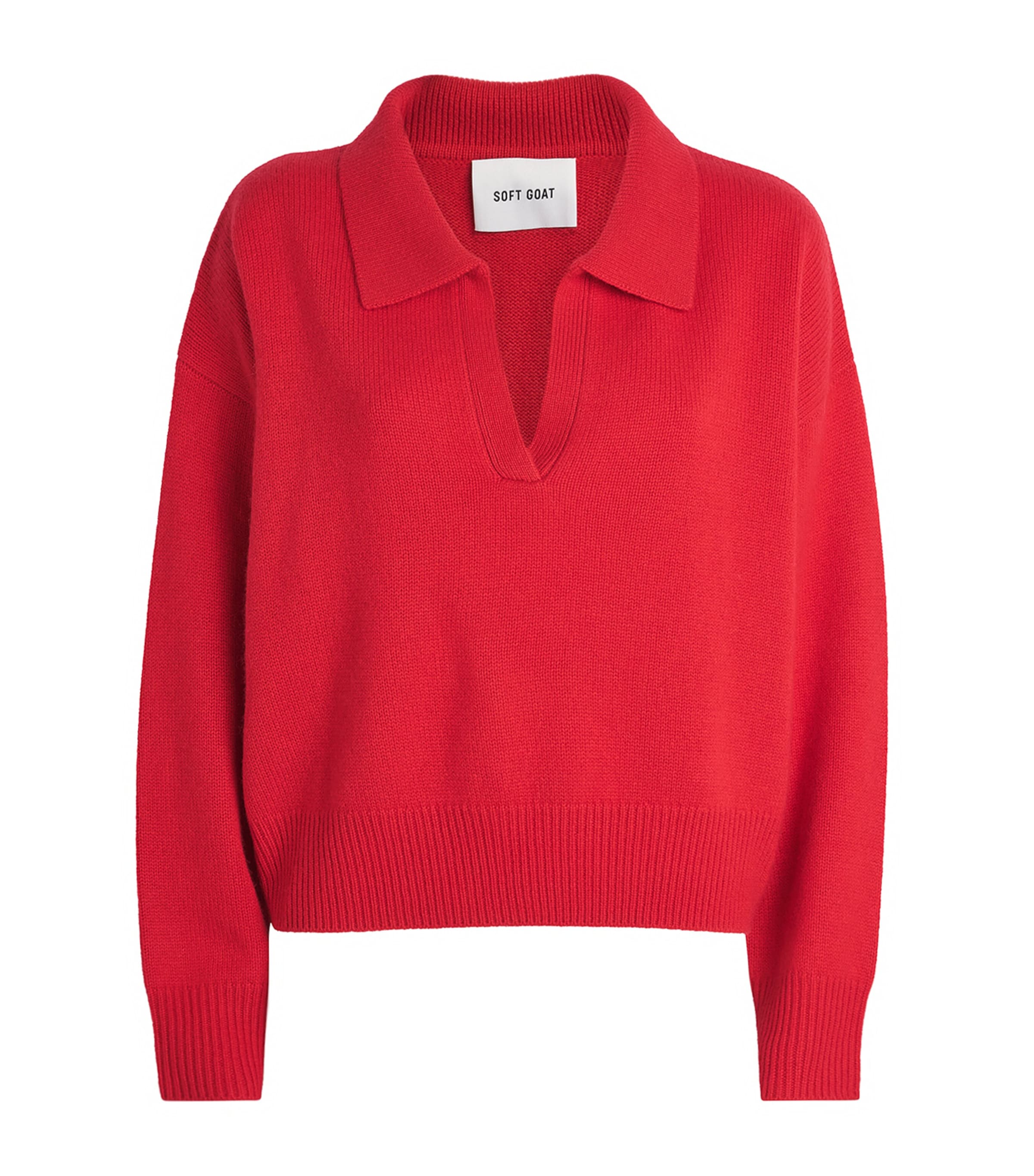 Soft Goat Womens Cashmere Polo Sweater Rouge
