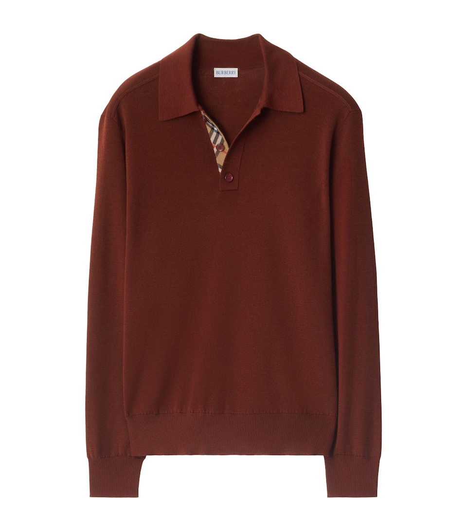 Wool Check-Detail Polo Shirt