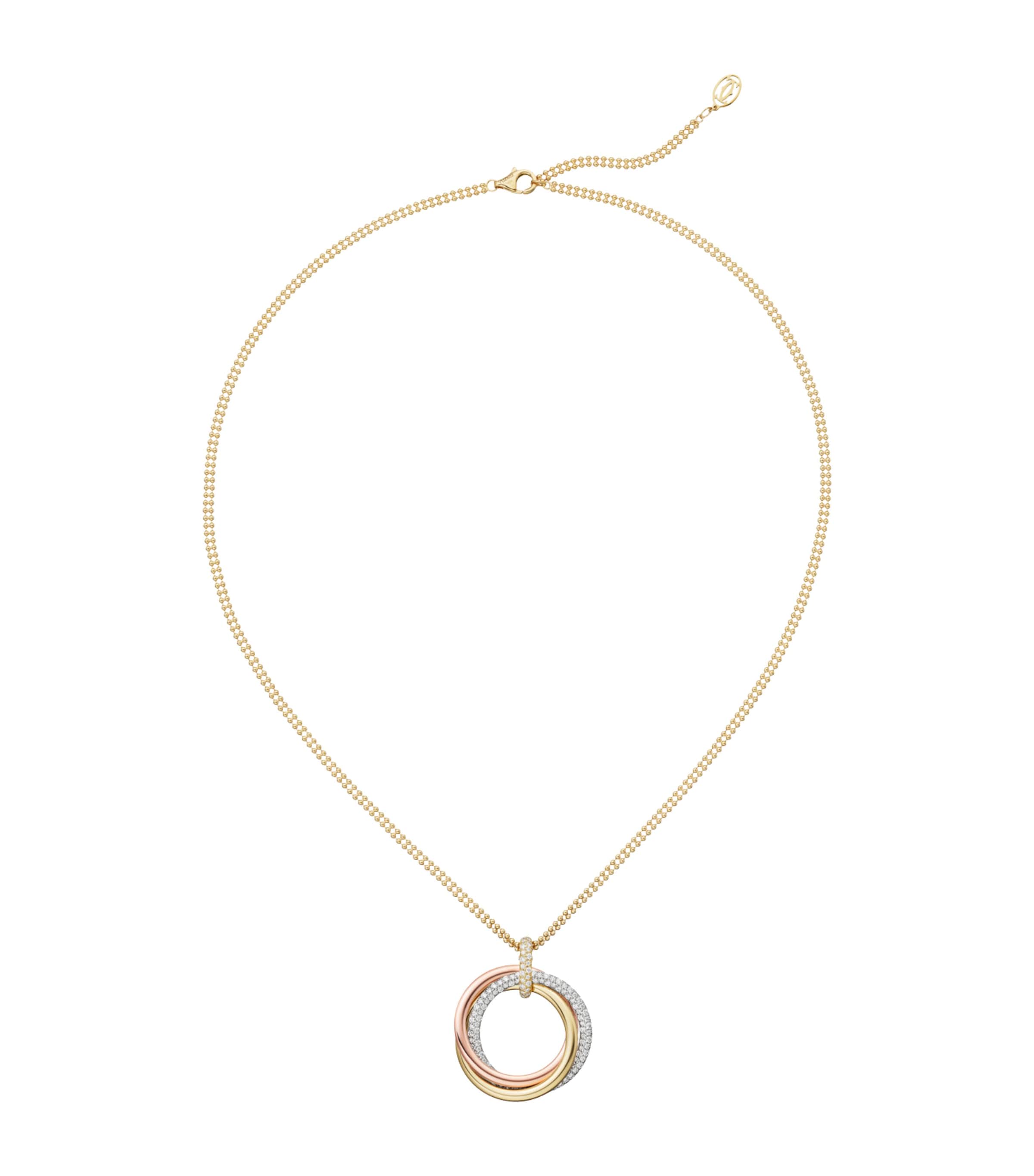 Large White, Rose, Yellow Gold and Diamond Trinity Necklace