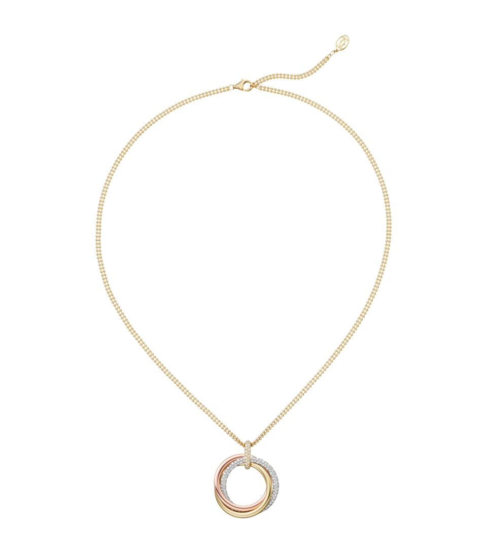 Large White, Rose, Yellow Gold and Diamond Trinity Necklace