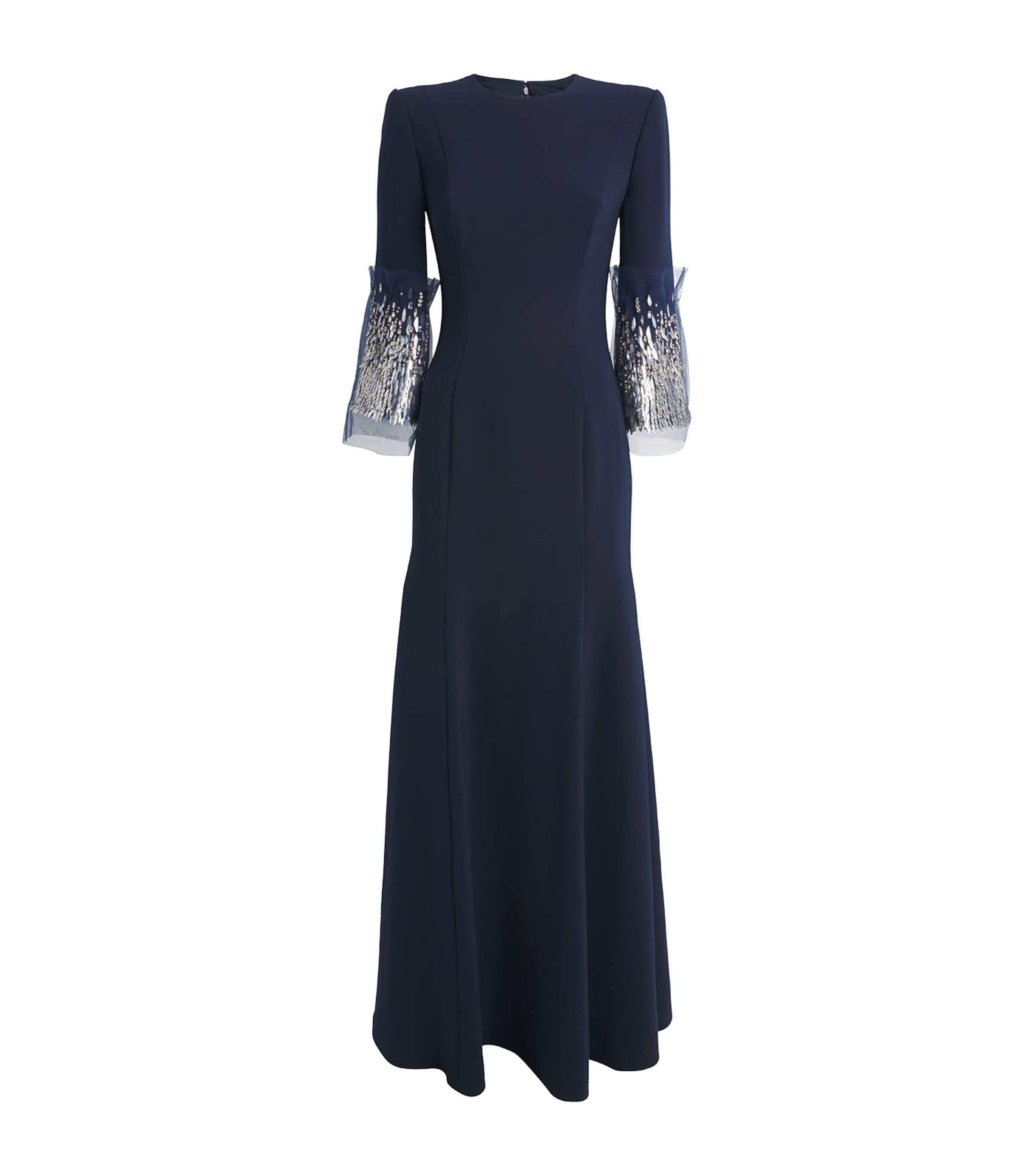 Jenny Packham Womens Embellished-Cuff Anita Maxi Dress Ink