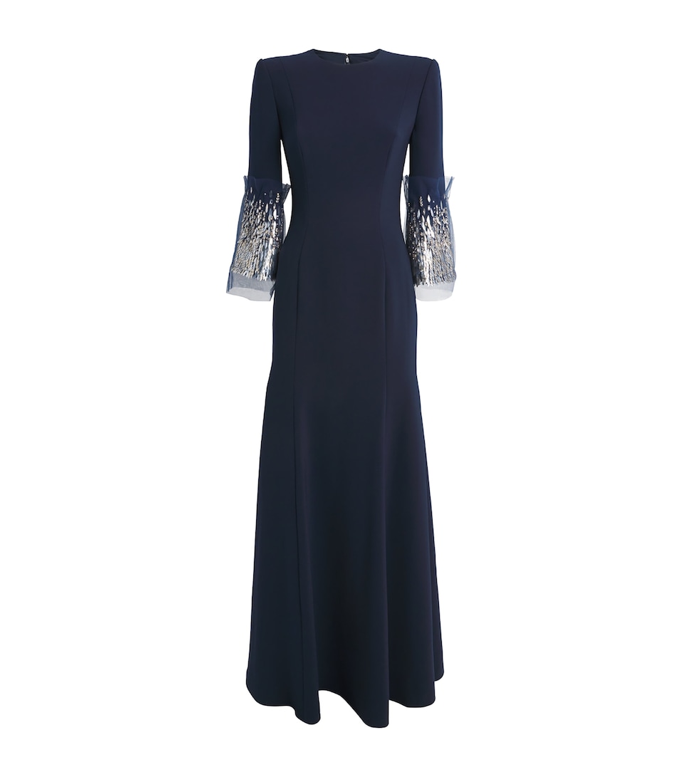 Jenny Packham Womens Embellished-Cuff Anita Maxi Dress Ink