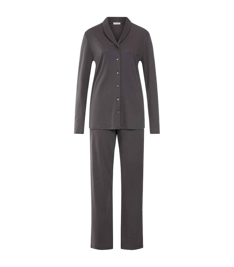 Hanro Womens Cotton Natural Comfort Pyjama Set Deep Navy
