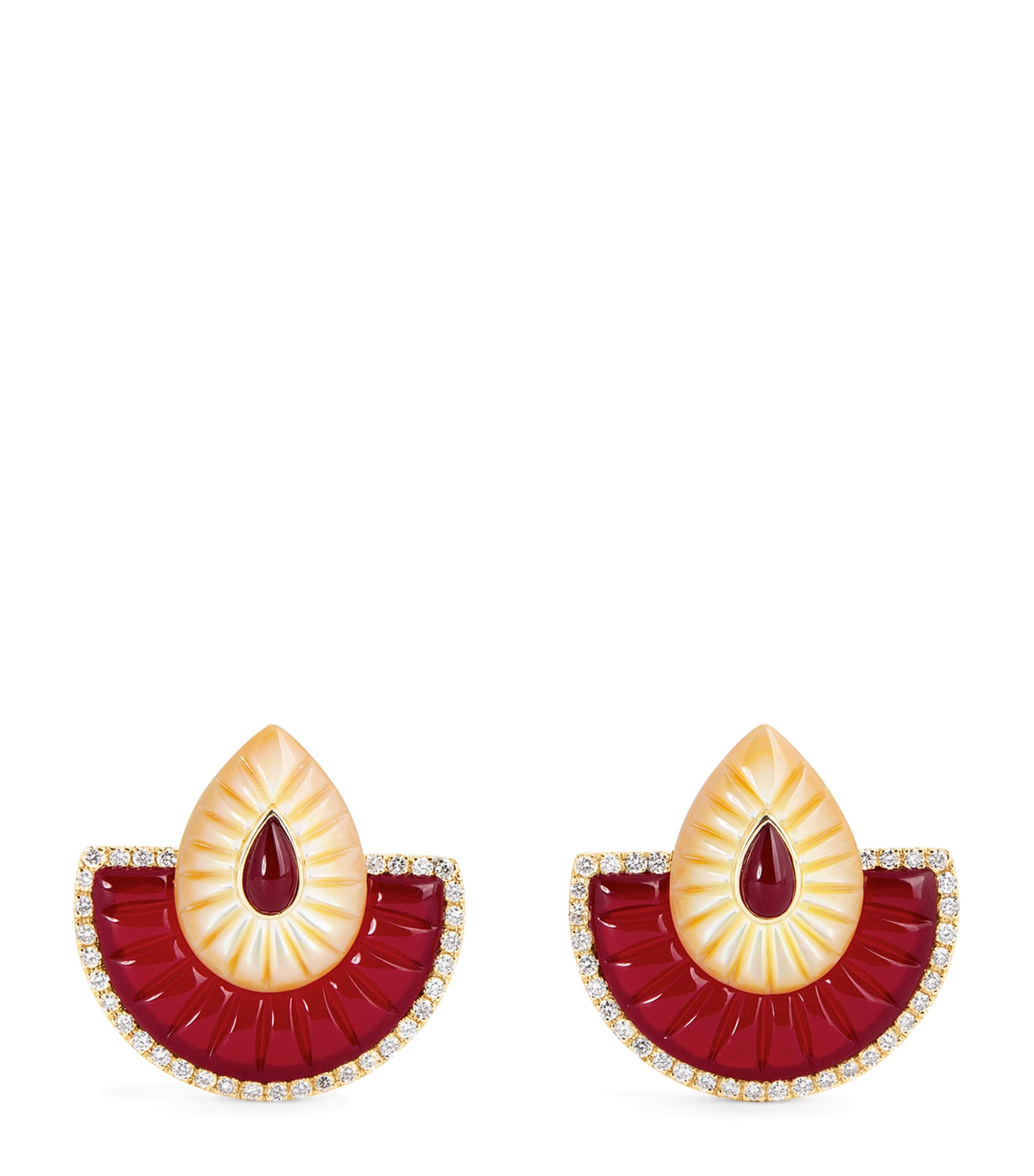 Small Yellow Gold, Diamond and Mother-of-Pearl Bond Steet Fan Earrings