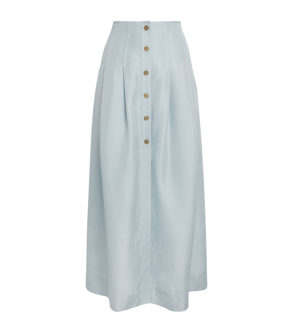 Le Kasha Womens Silk Pleated Amou Midi Skirt Lagoon