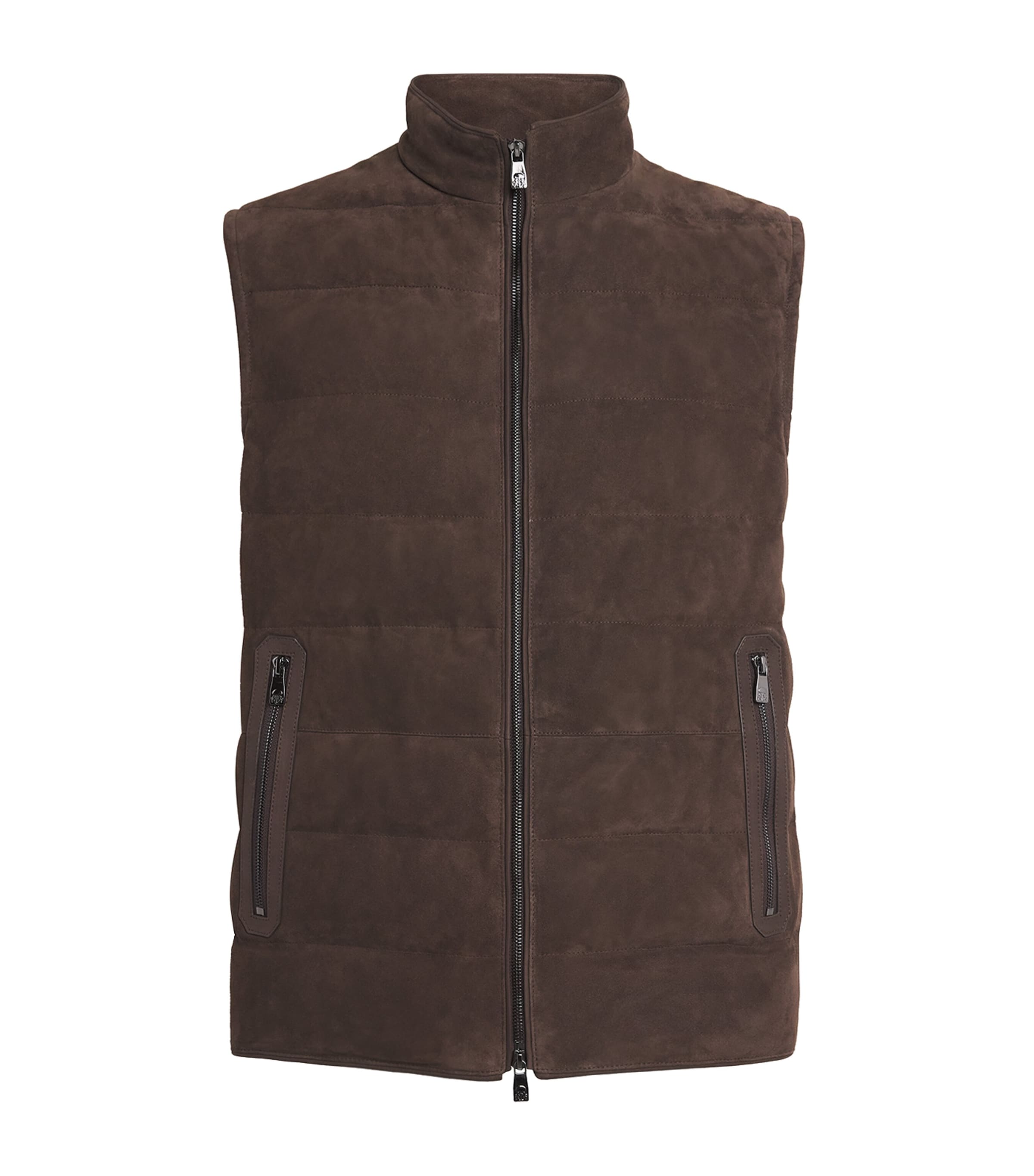 Corneliani Mens Reversible Suede Padded Gilet Dark Brown