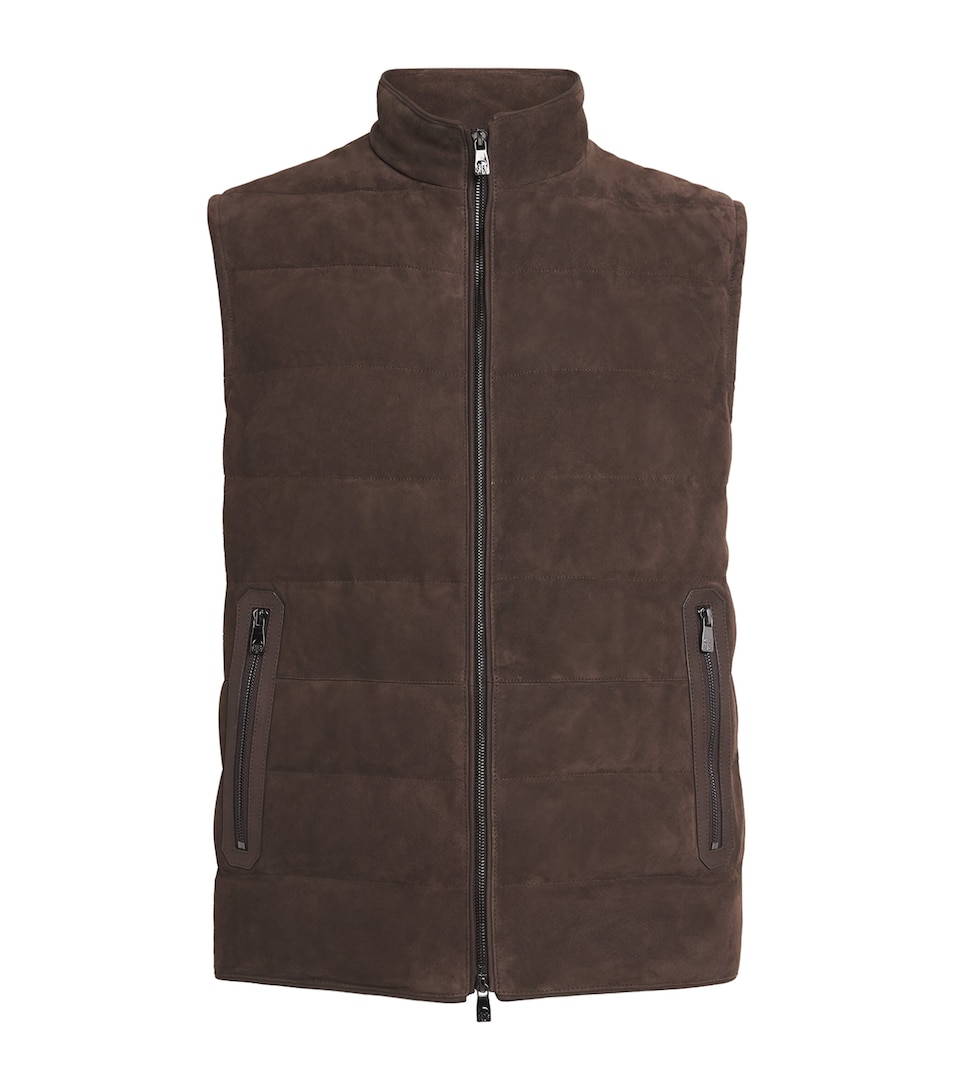 Corneliani Mens Reversible Suede Padded Gilet Dark Brown