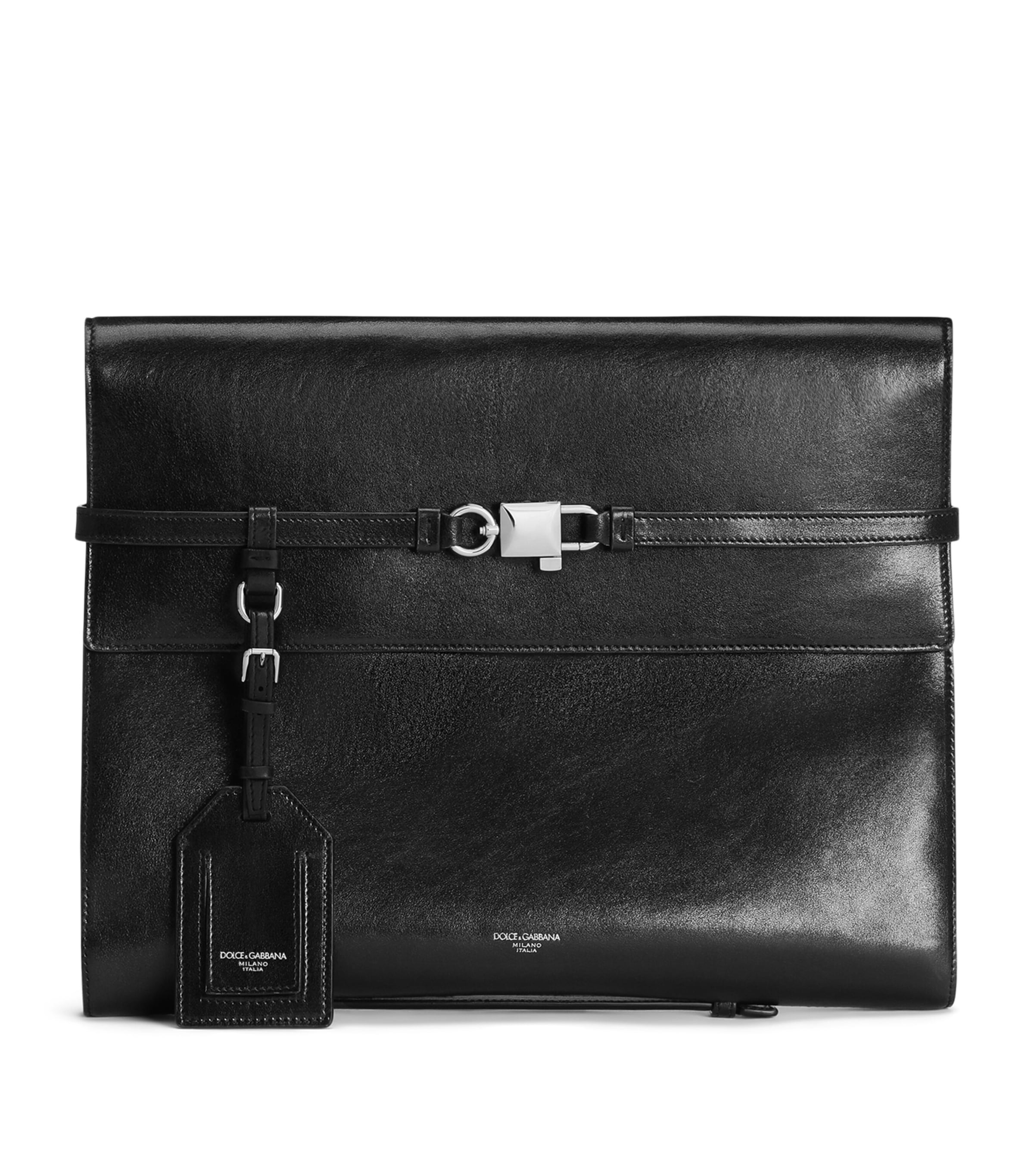 Dolce&Gabbana Leather Clip-Lock Messenger Bag Black