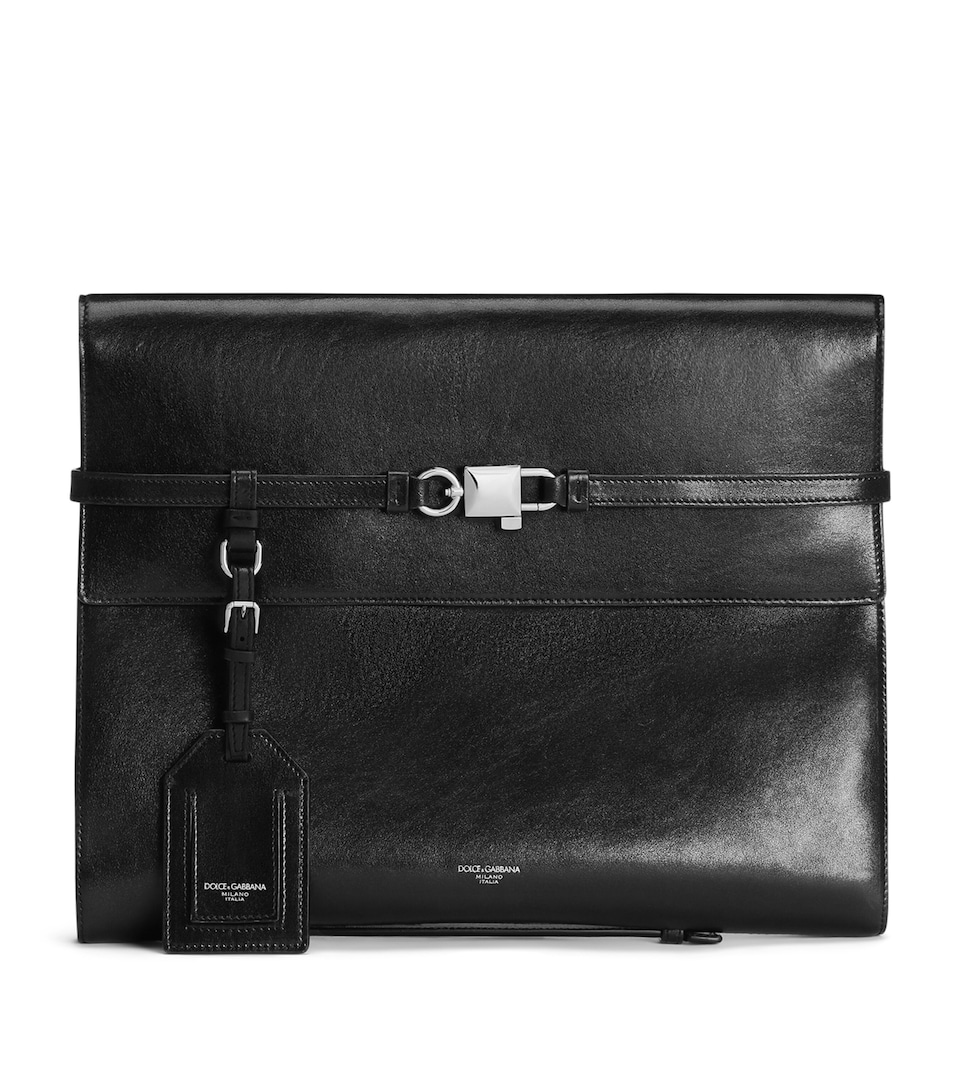 Dolce&Gabbana Leather Clip-Lock Messenger Bag Black